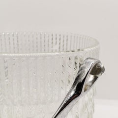 Mid Century Vintage Glass Ice Bucket with Silver Handle