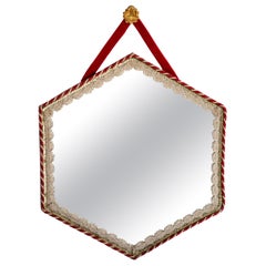 Miroir décoratif italien rouge doré mi-siècle, Italie, années 1960