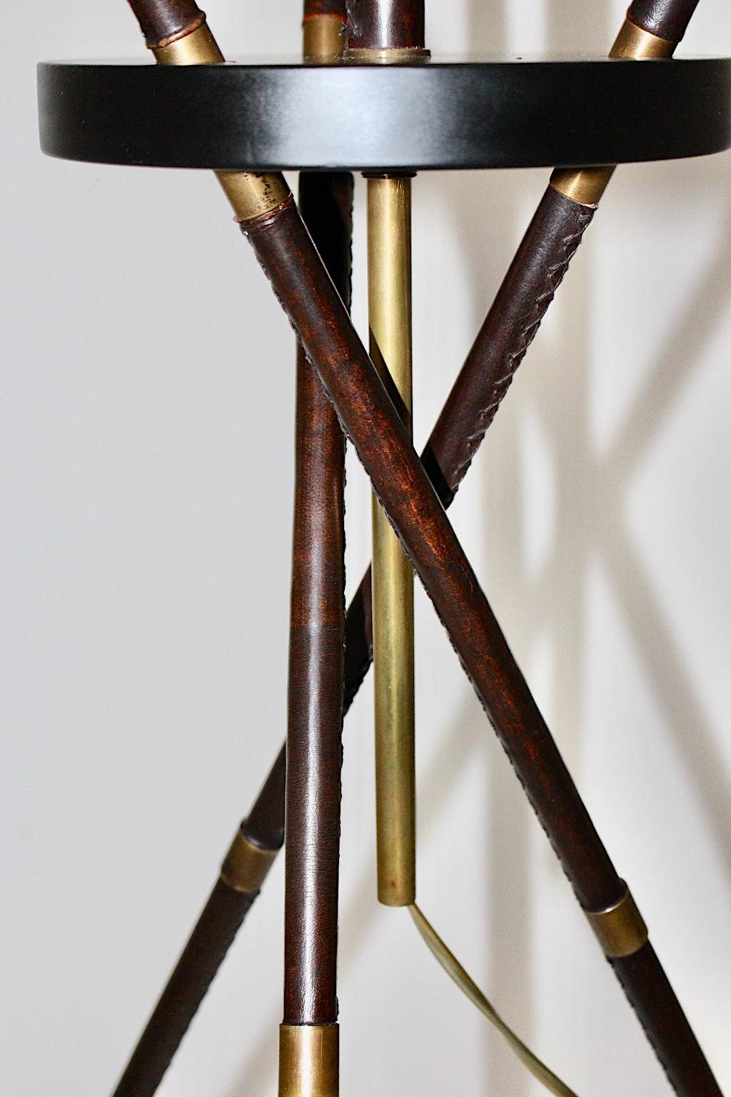 French Midcentury Vintage Golf Club Leather Brass Floor Lamp Jacques Adnet Attributed For Sale