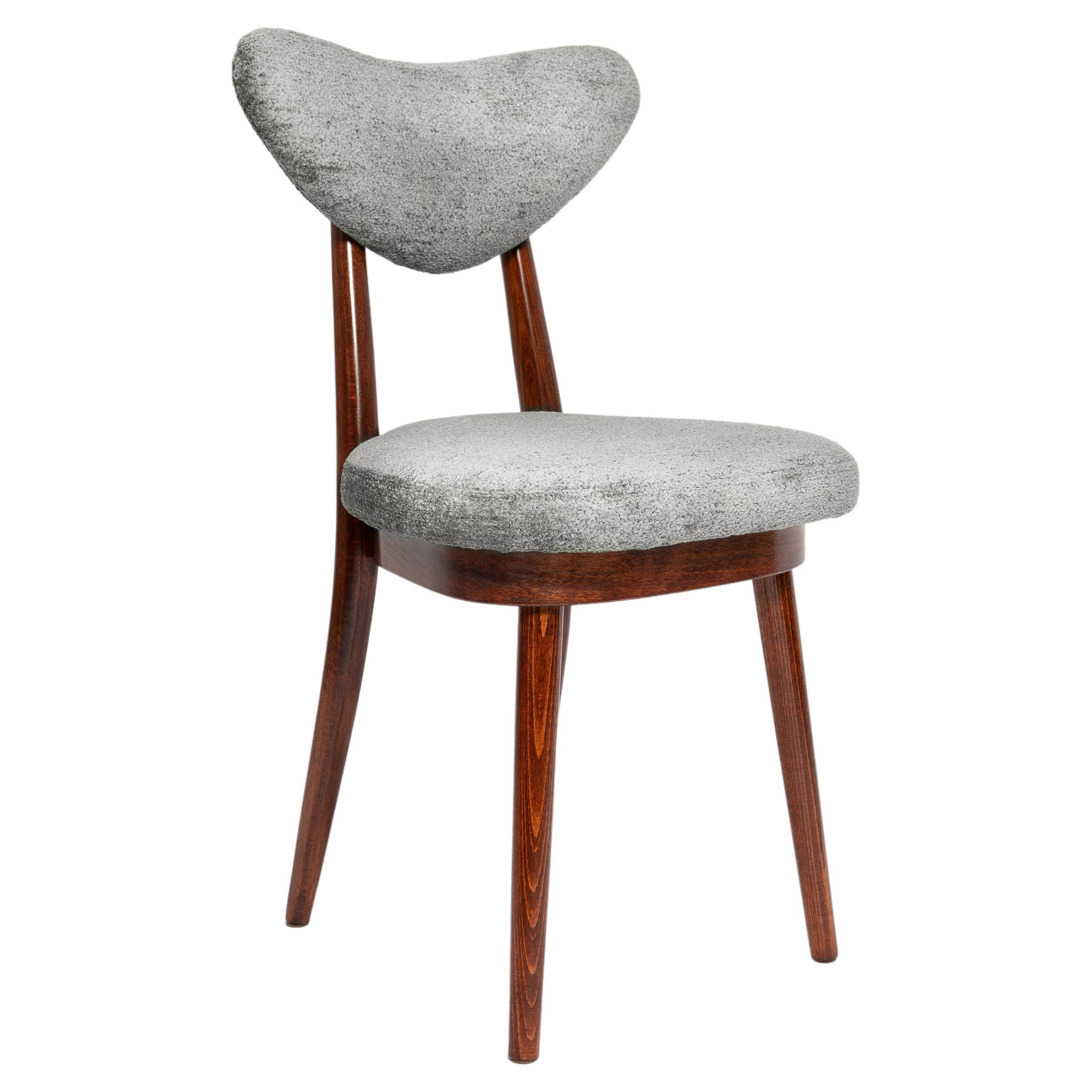 Mid Century Vintage Gray Heart Velvet Chair, Europe, 1960s For Sale