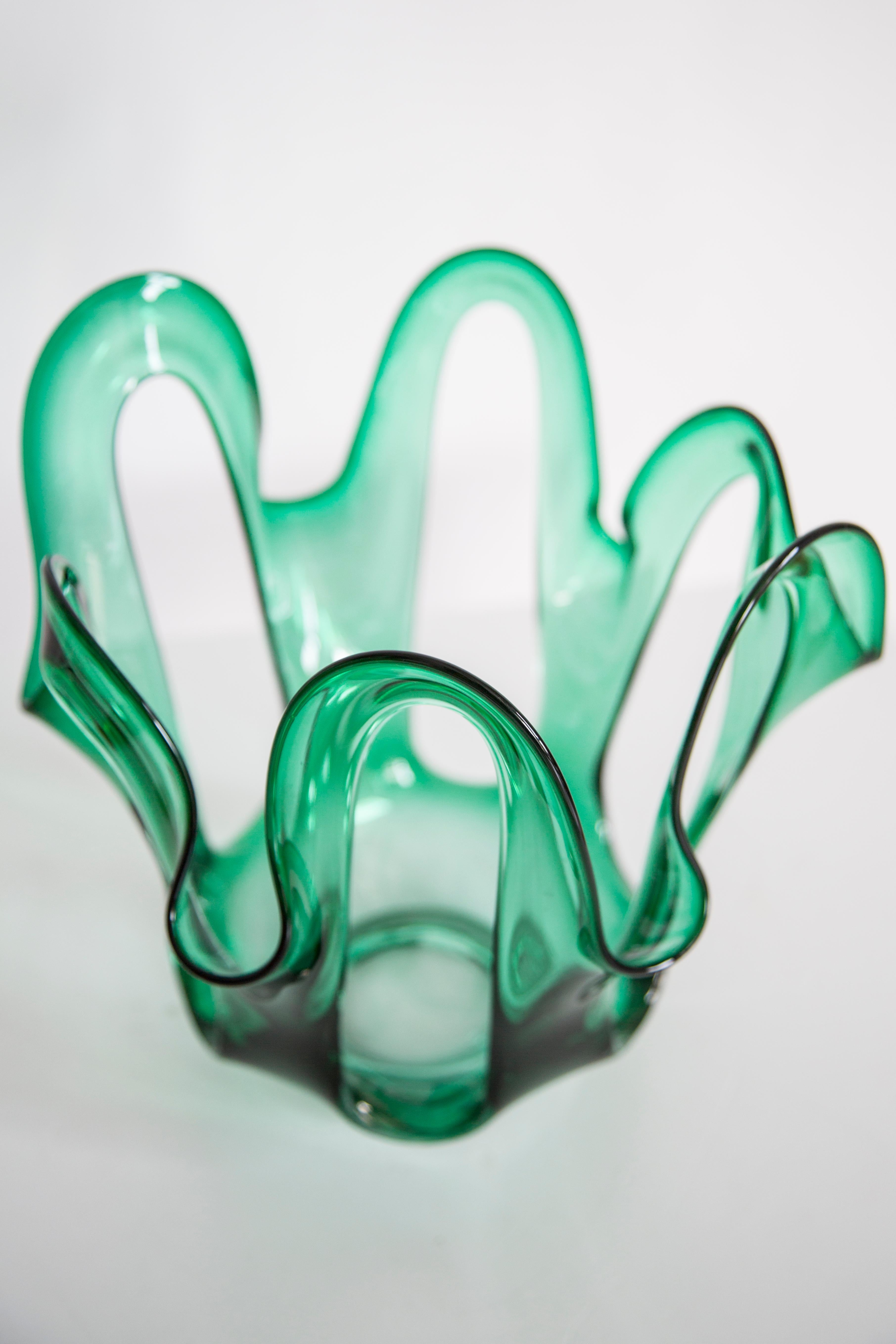 Mid Century Vintage Green Acqua Artistic Big Glass Vase, Europe, 1970s For Sale 4