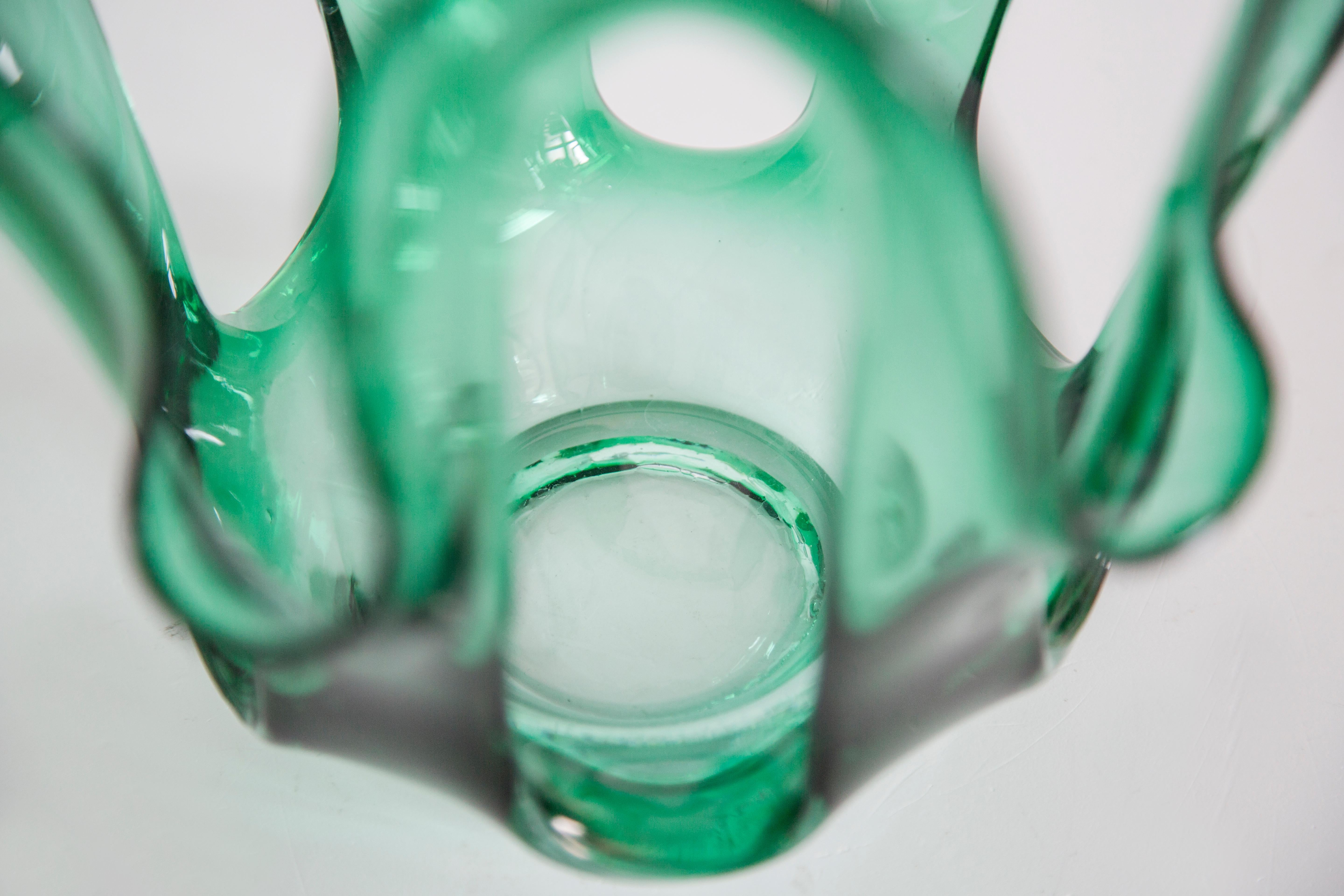 Mid Century Vintage Green Acqua Artistic Big Glass Vase, Europe, 1970s For Sale 5