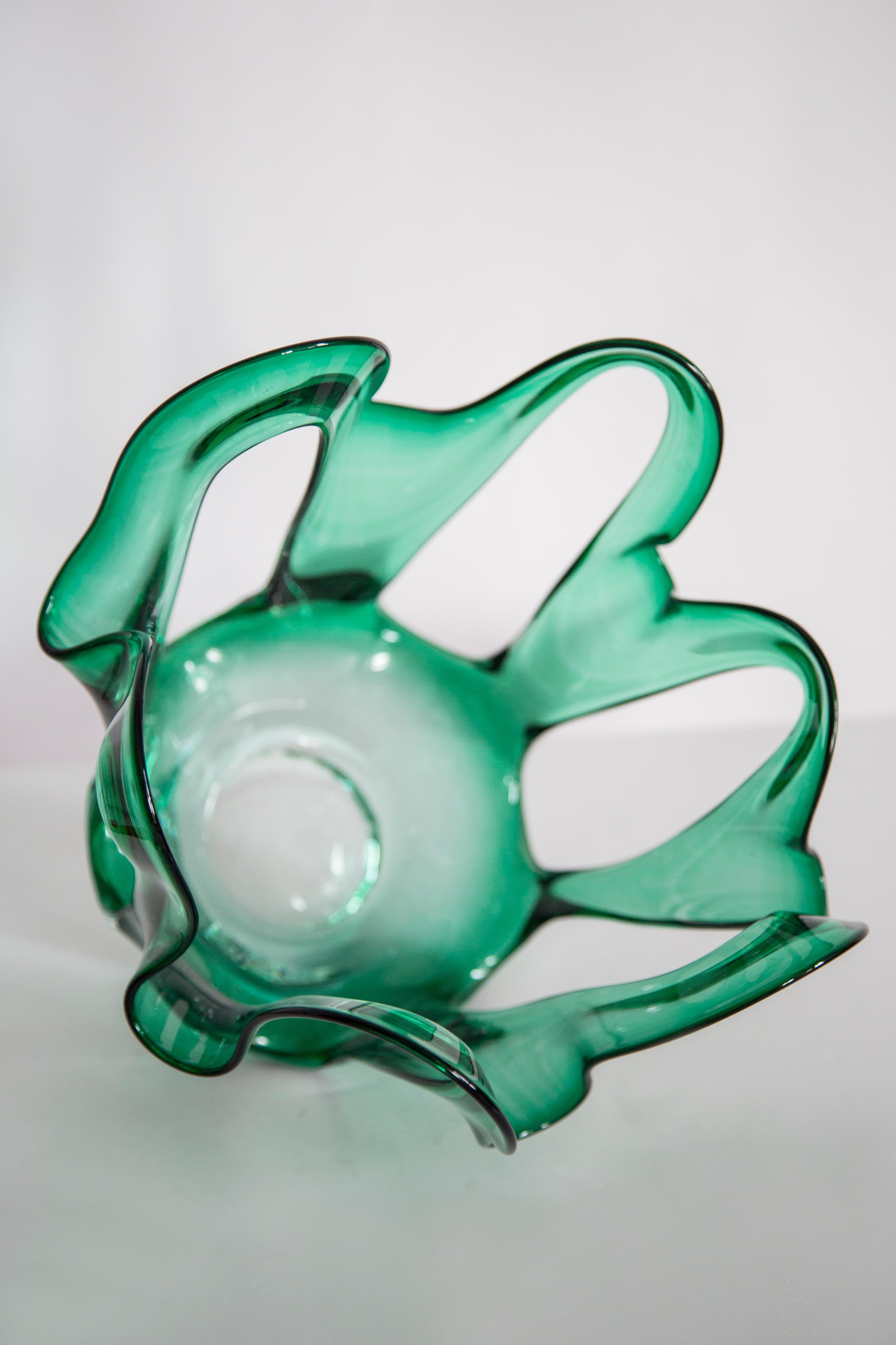Mid Century Vintage Green Acqua Artistic Big Glass Vase, Europe, 1970s For Sale 6