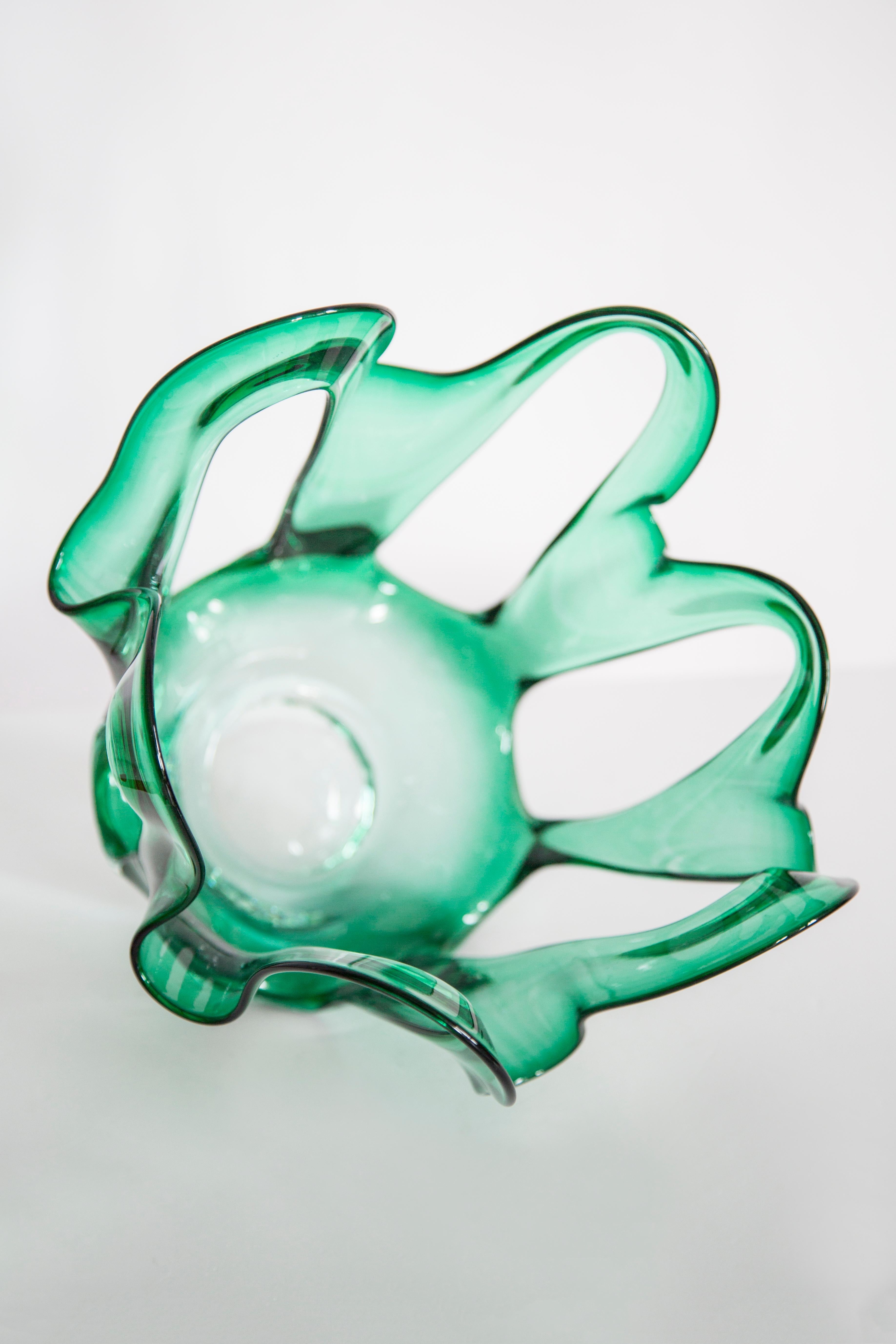 Mid Century Vintage Green Acqua Artistic Big Glass Vase, Europe, 1970s For Sale 7