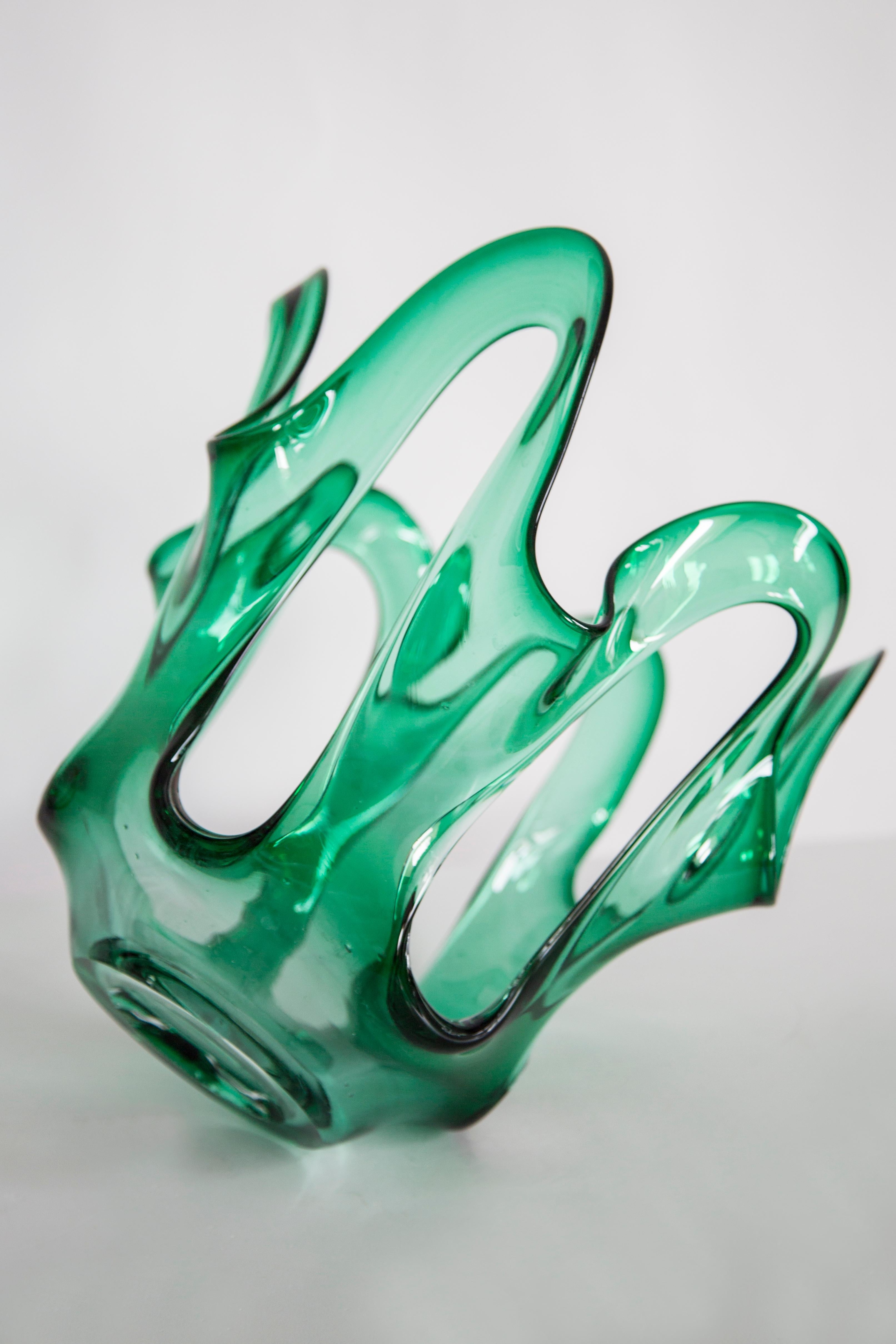 Mid Century Vintage Green Acqua Artistic Big Glass Vase, Europe, 1970s For Sale 8