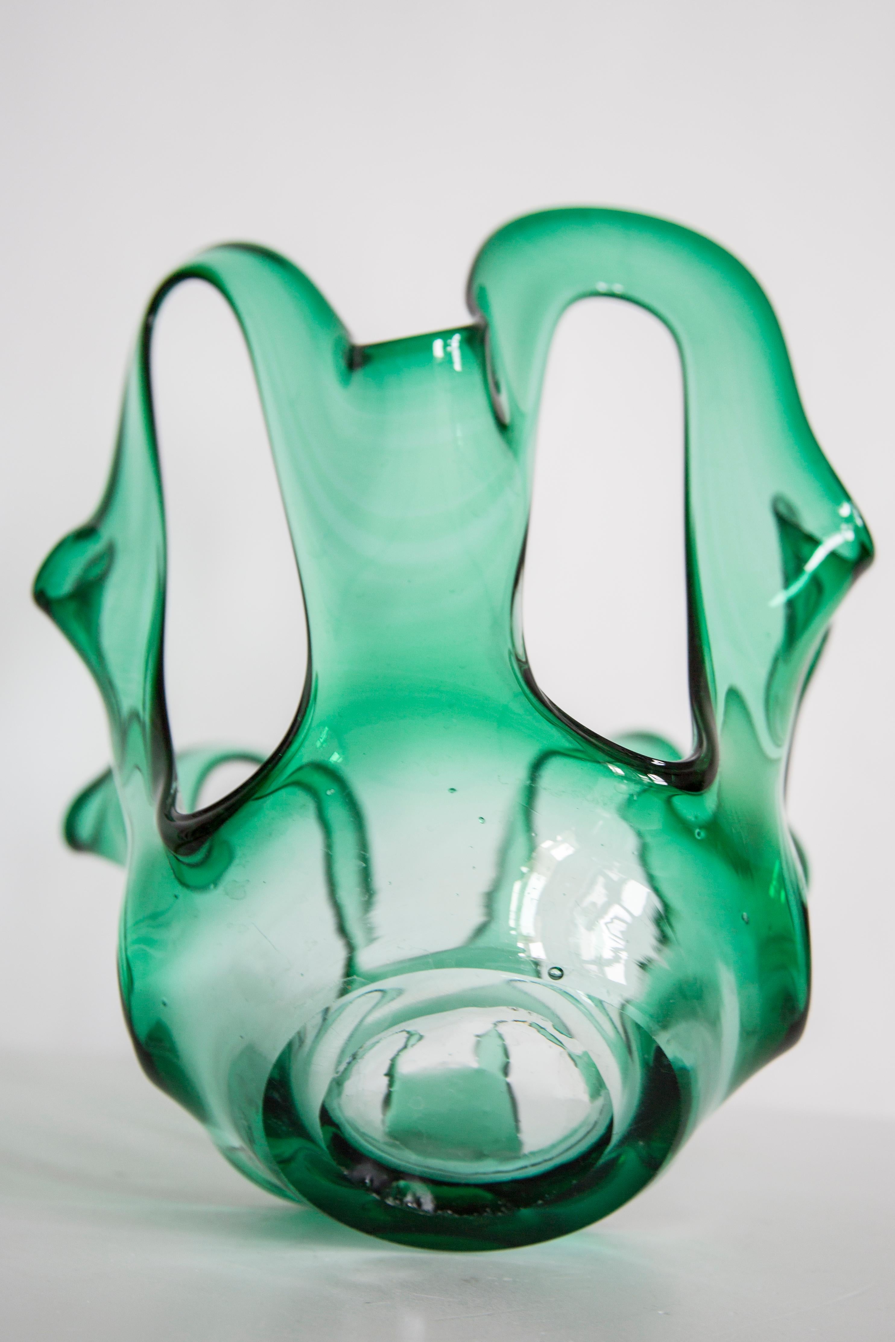 Mid Century Vintage Green Acqua Artistic Big Glass Vase, Europe, 1970s For Sale 9