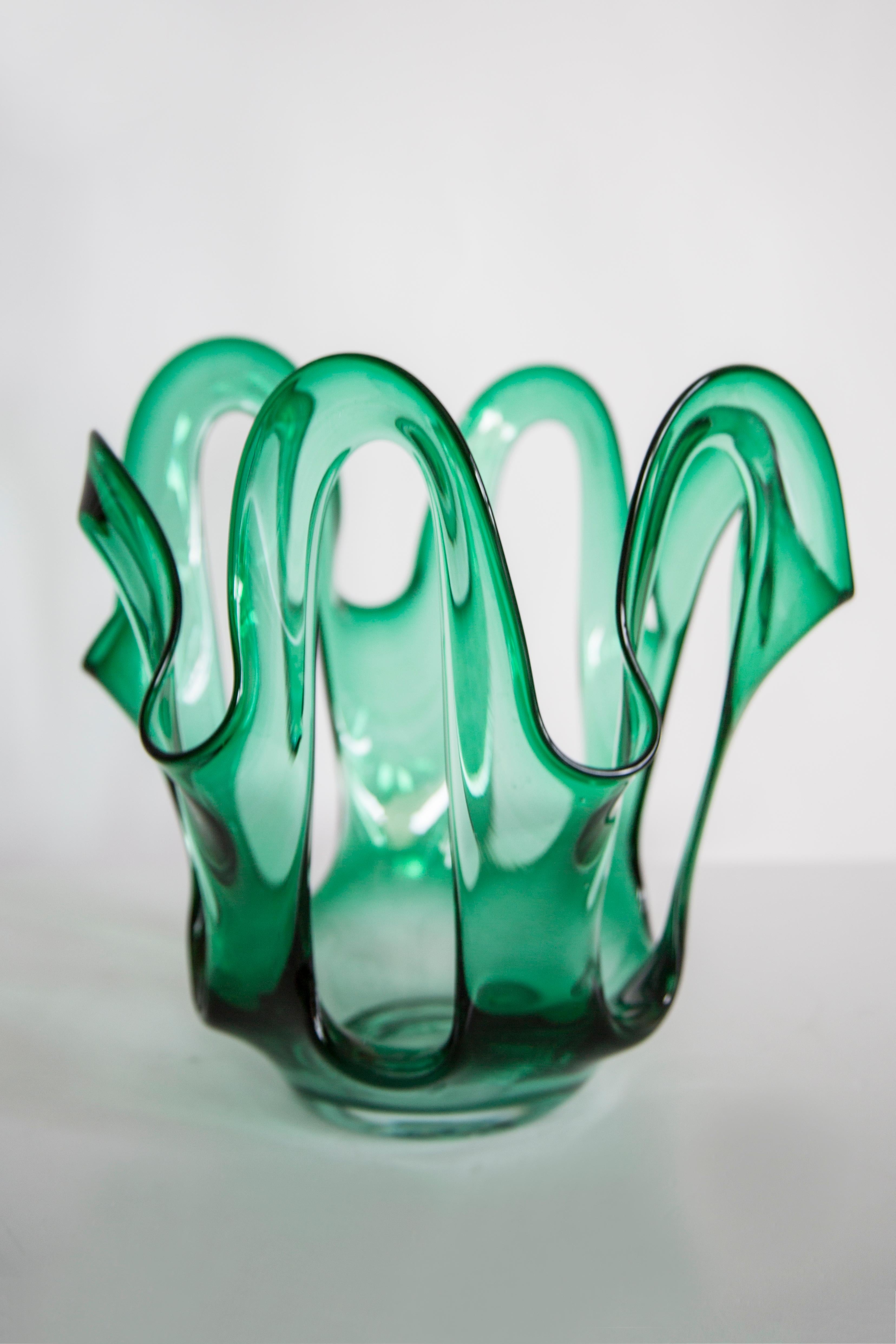 Mid Century Vintage Green Acqua Artistic Big Glass Vase, Europe, 1970s For Sale 2