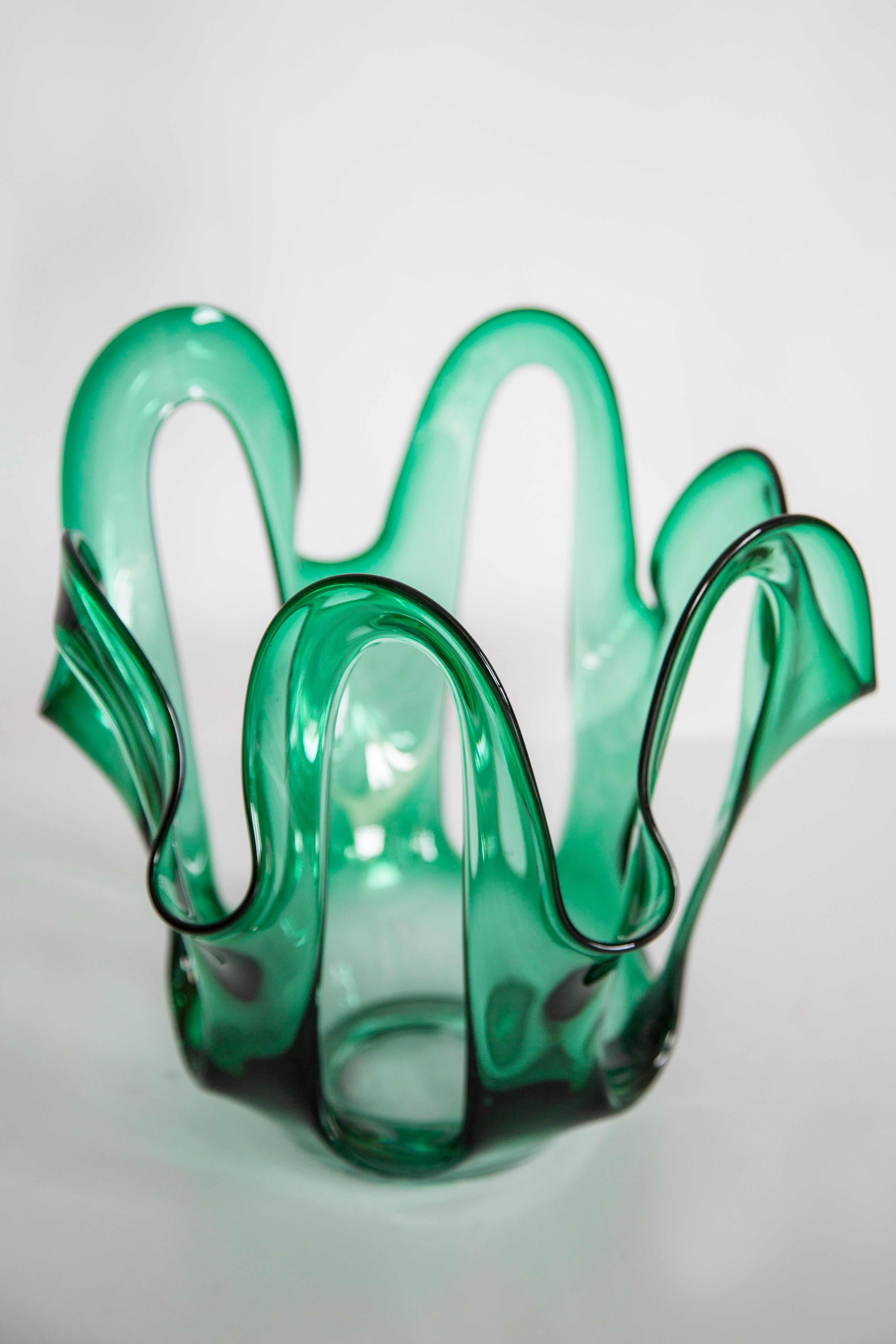 Mid Century Vintage Green Acqua Artistic Big Glass Vase, Europe, 1970s For Sale 3