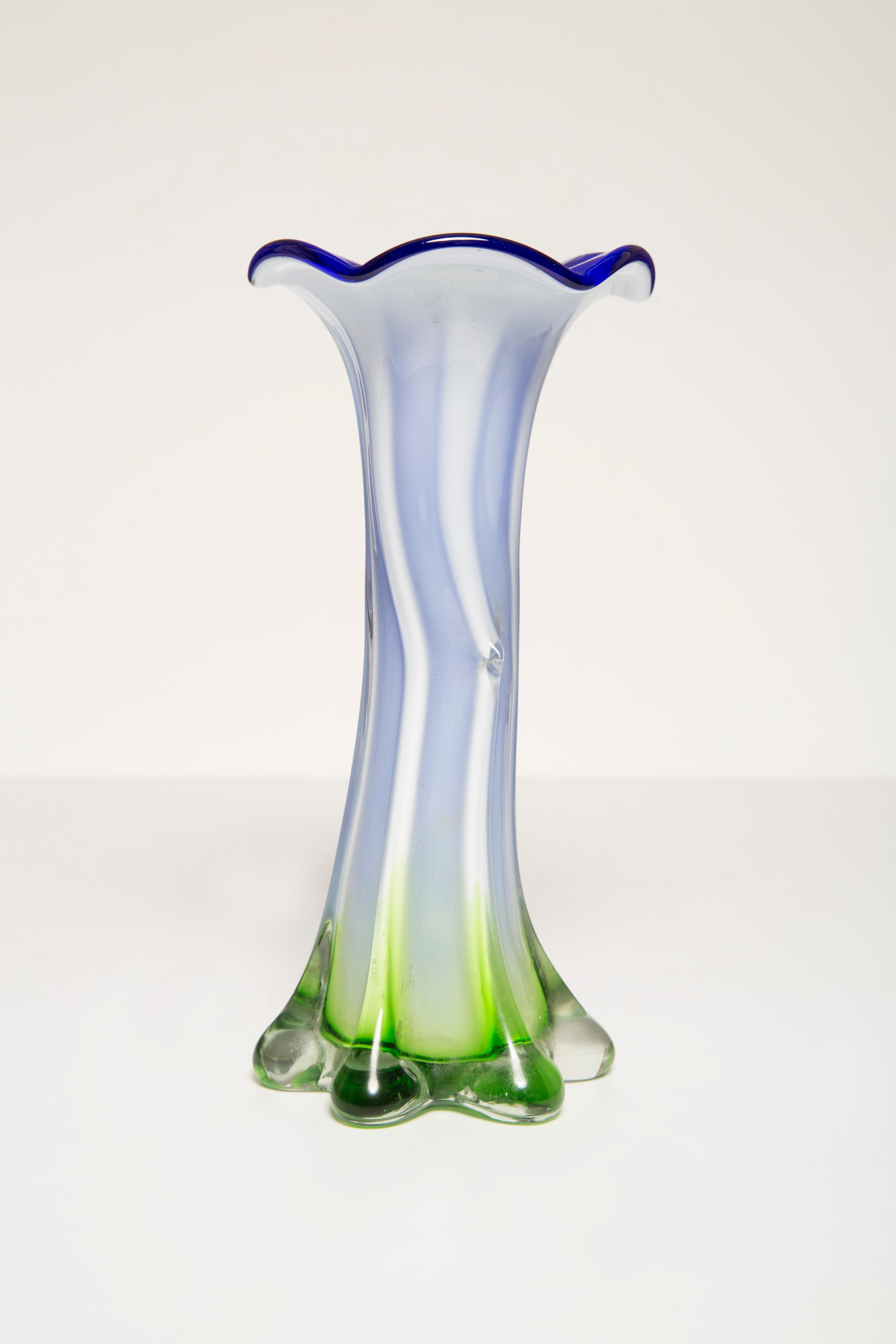 Mid Century Vintage Green and Blue Murano Vase, Italy, 1960s For Sale 6