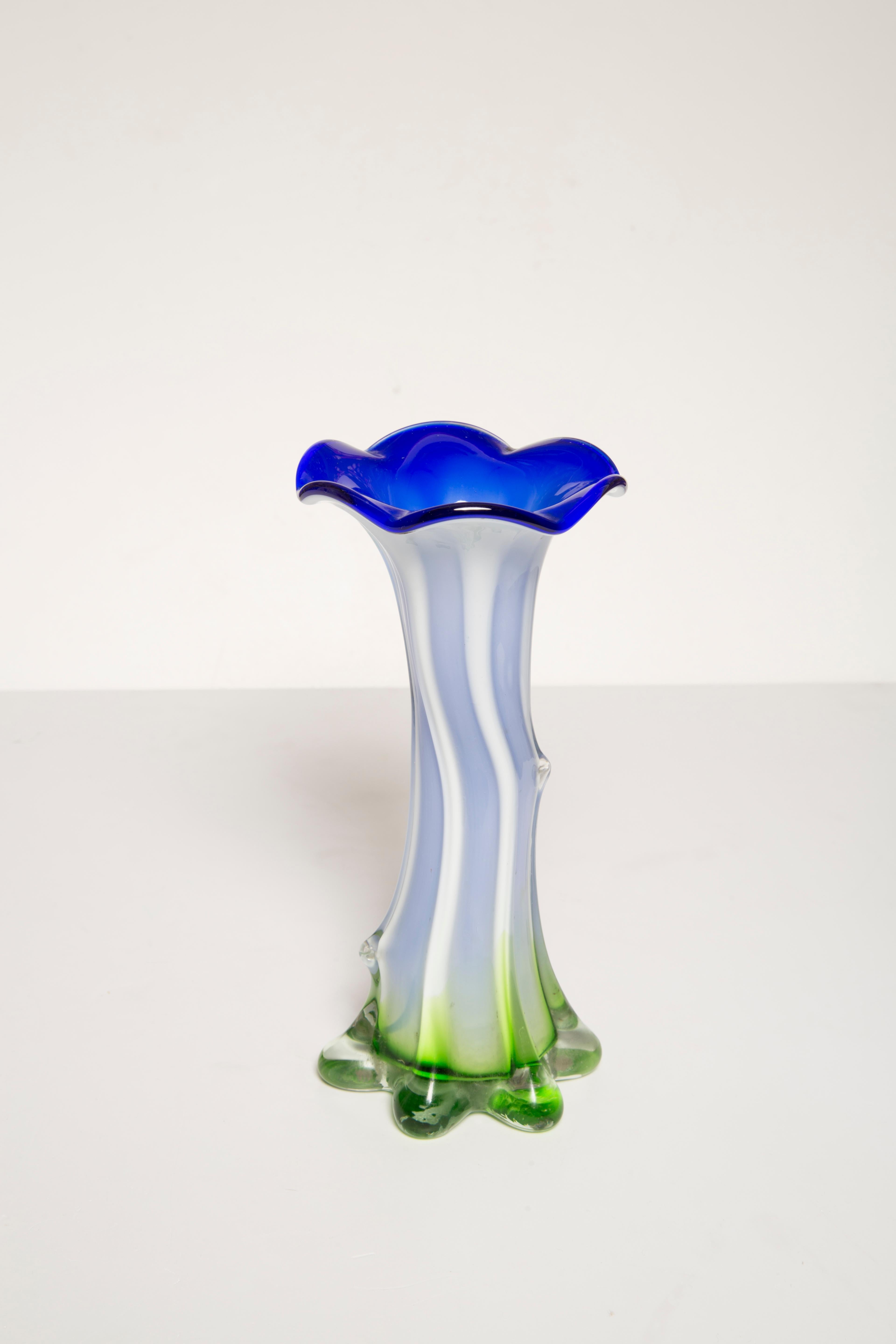 Mid Century Vintage Green and Blue Murano Vase, Italy, 1960s For Sale 7
