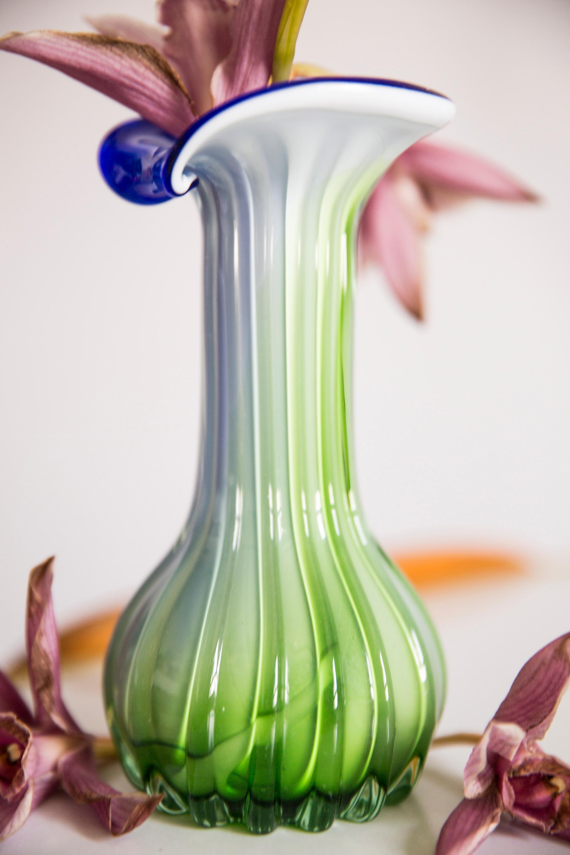 20th Century Midcentury Vintage Green and Blue Murano Vase, Italy, 1960s For Sale