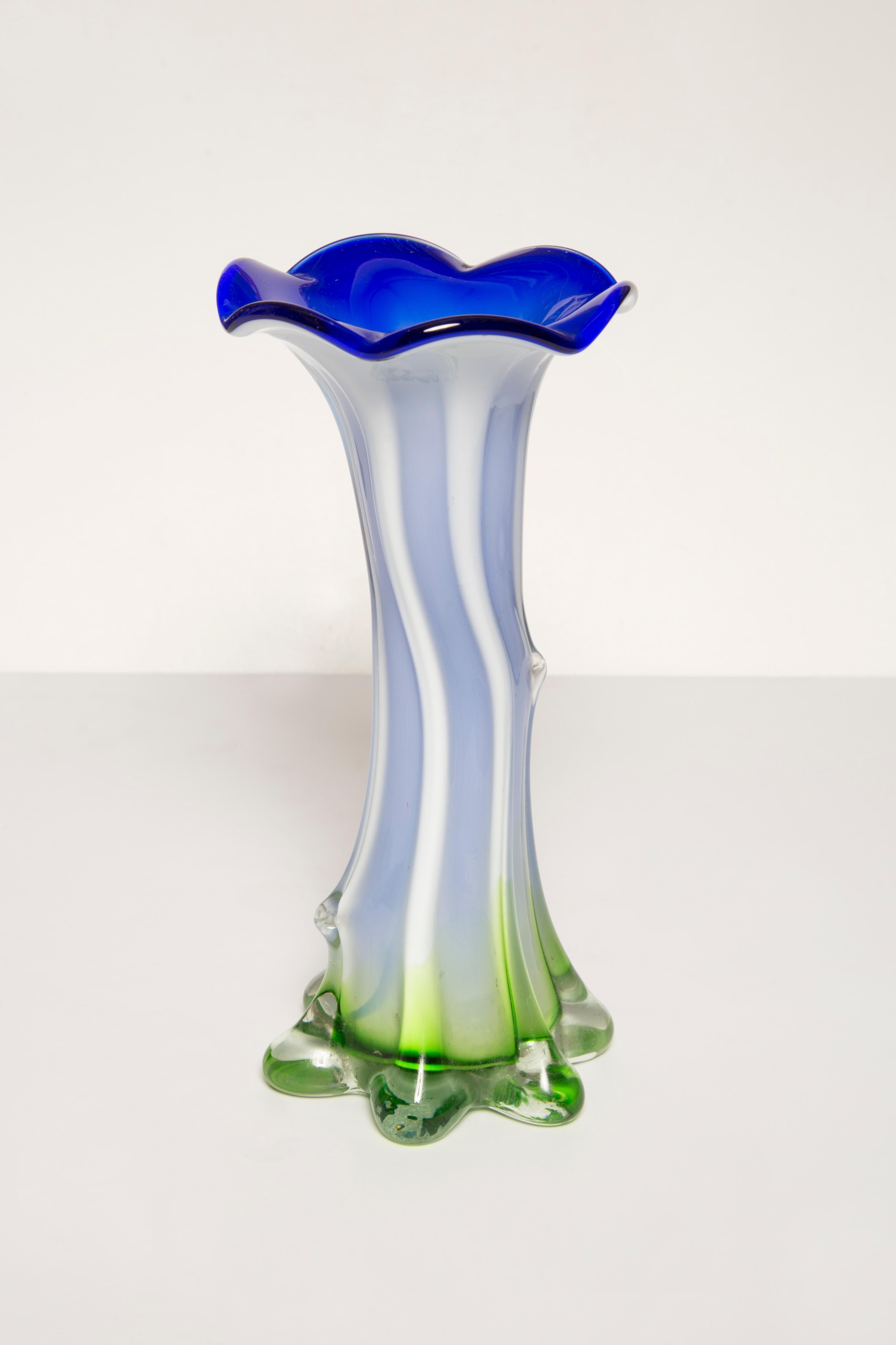 Glass Mid Century Vintage Green and Blue Murano Vase, Italy, 1960s For Sale