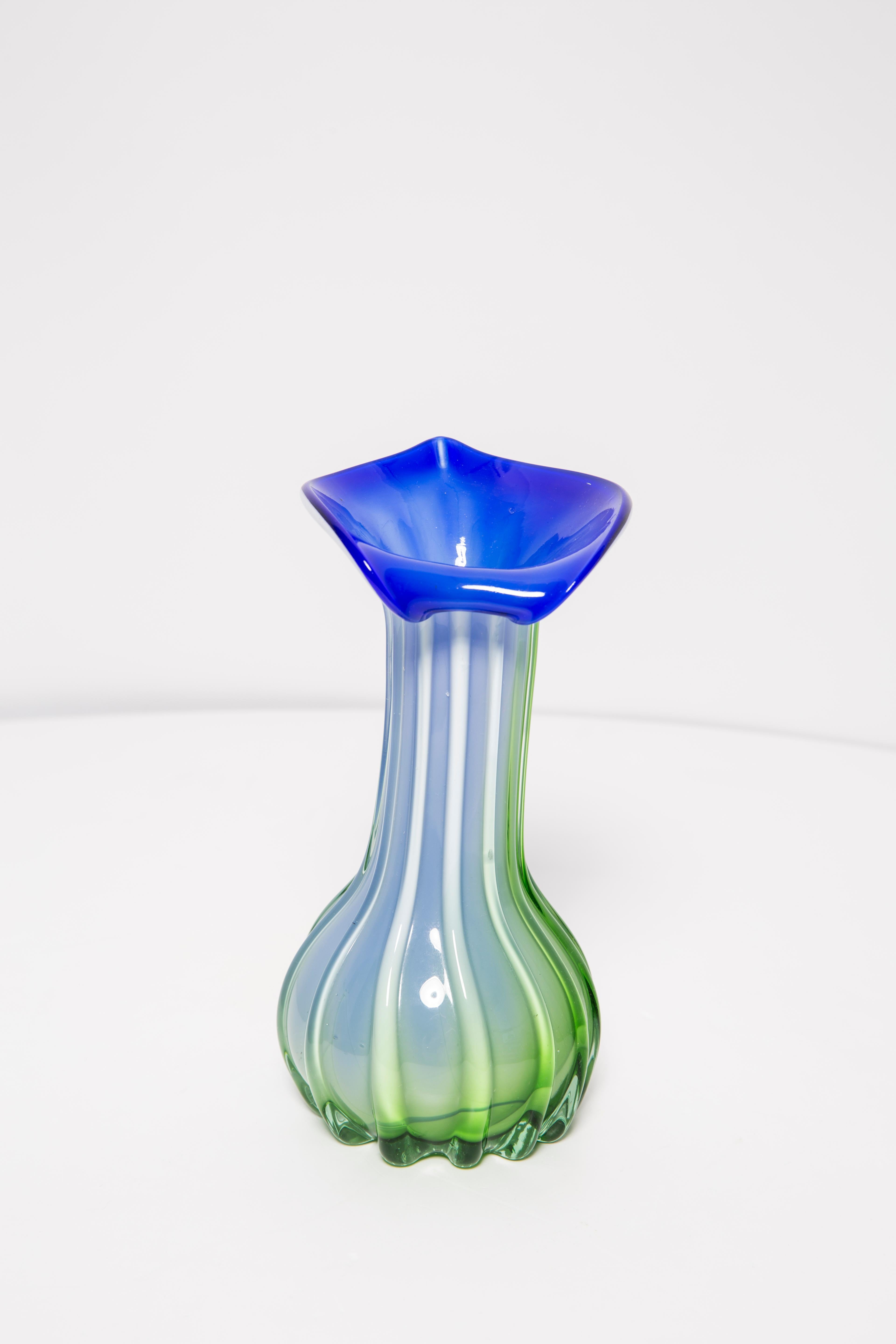 Midcentury Vintage Green and Blue Murano Vase, Italy, 1960s For Sale 1