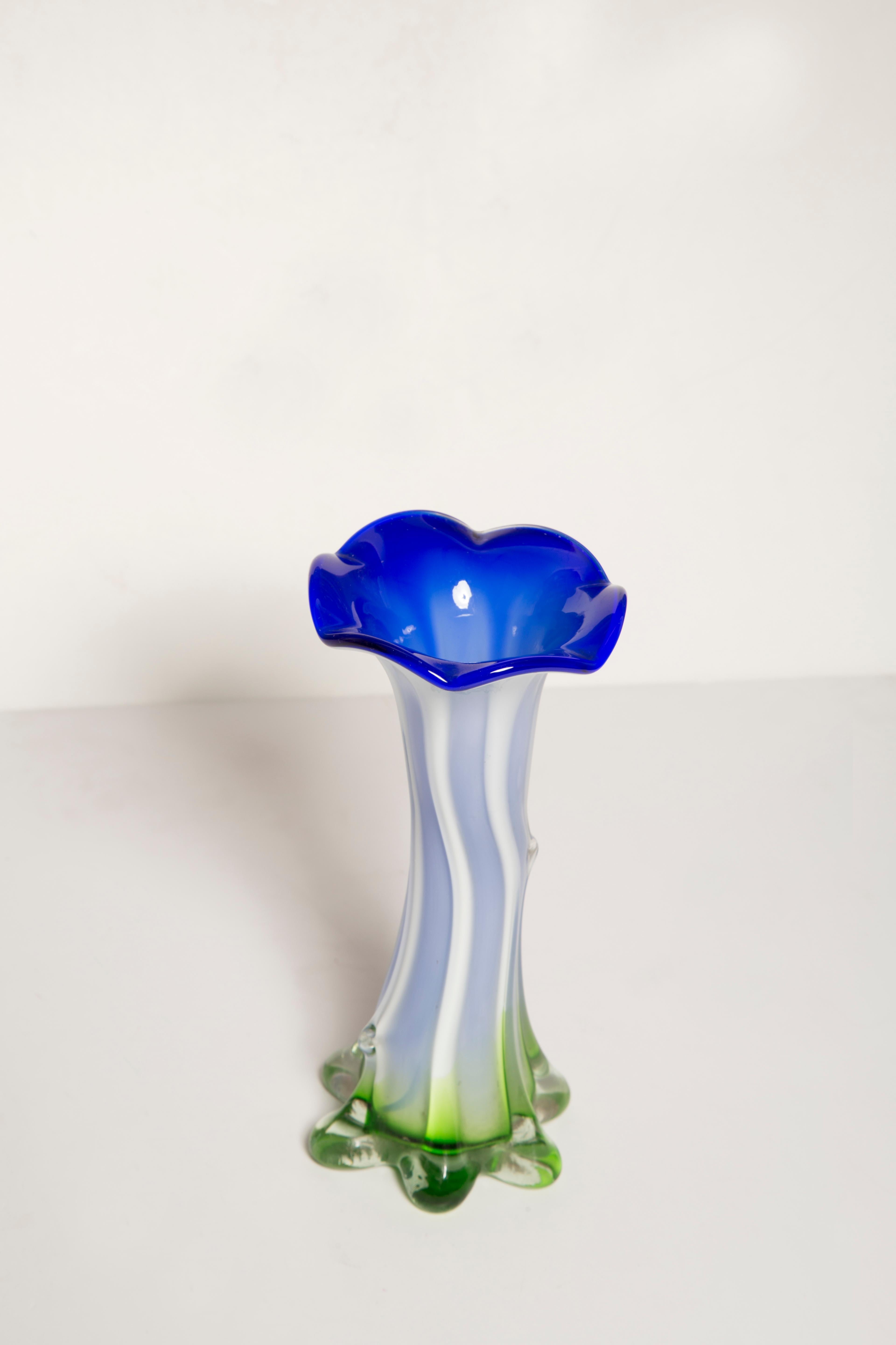Mid Century Vintage Green and Blue Murano Vase, Italy, 1960s For Sale 1