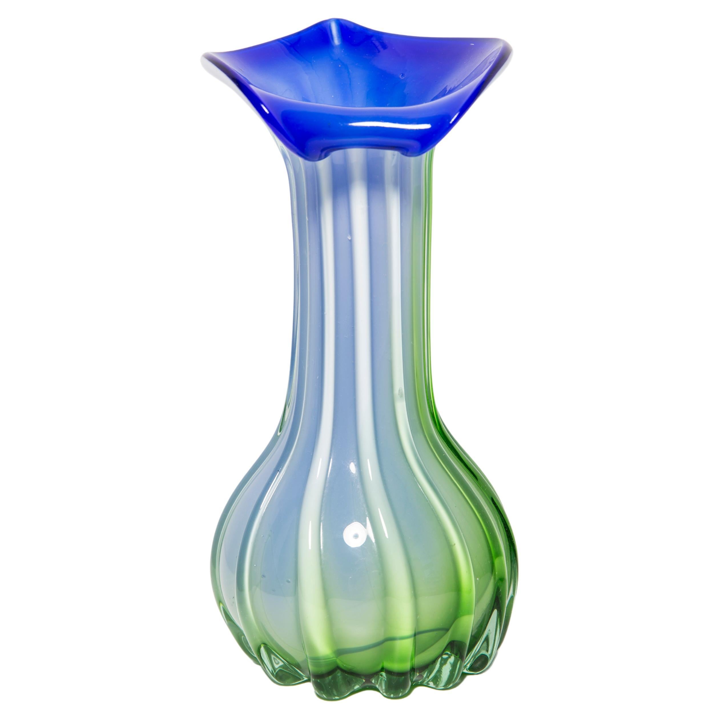 Midcentury Vintage Green and Blue Murano Vase, Italy, 1960s For Sale