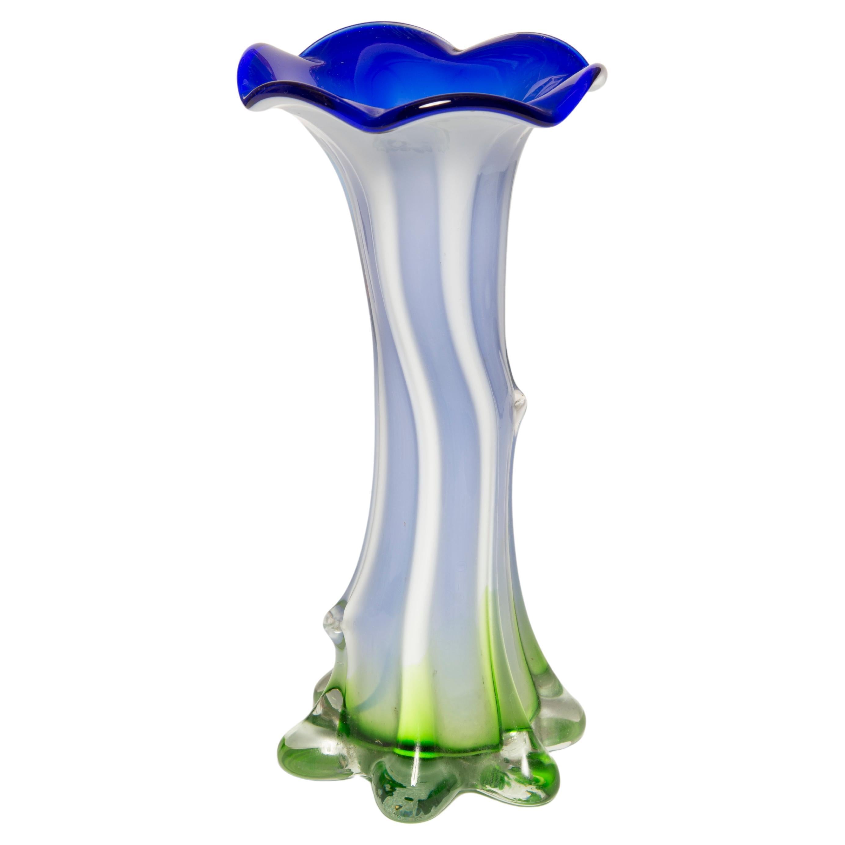 Mid Century Vintage Green and Blue Murano Vase, Italy, 1960s For Sale