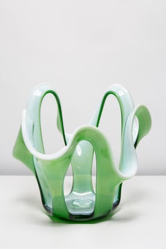 Mid Century Vintage Green and White Artistic Glass Vase, Europe, 1970s