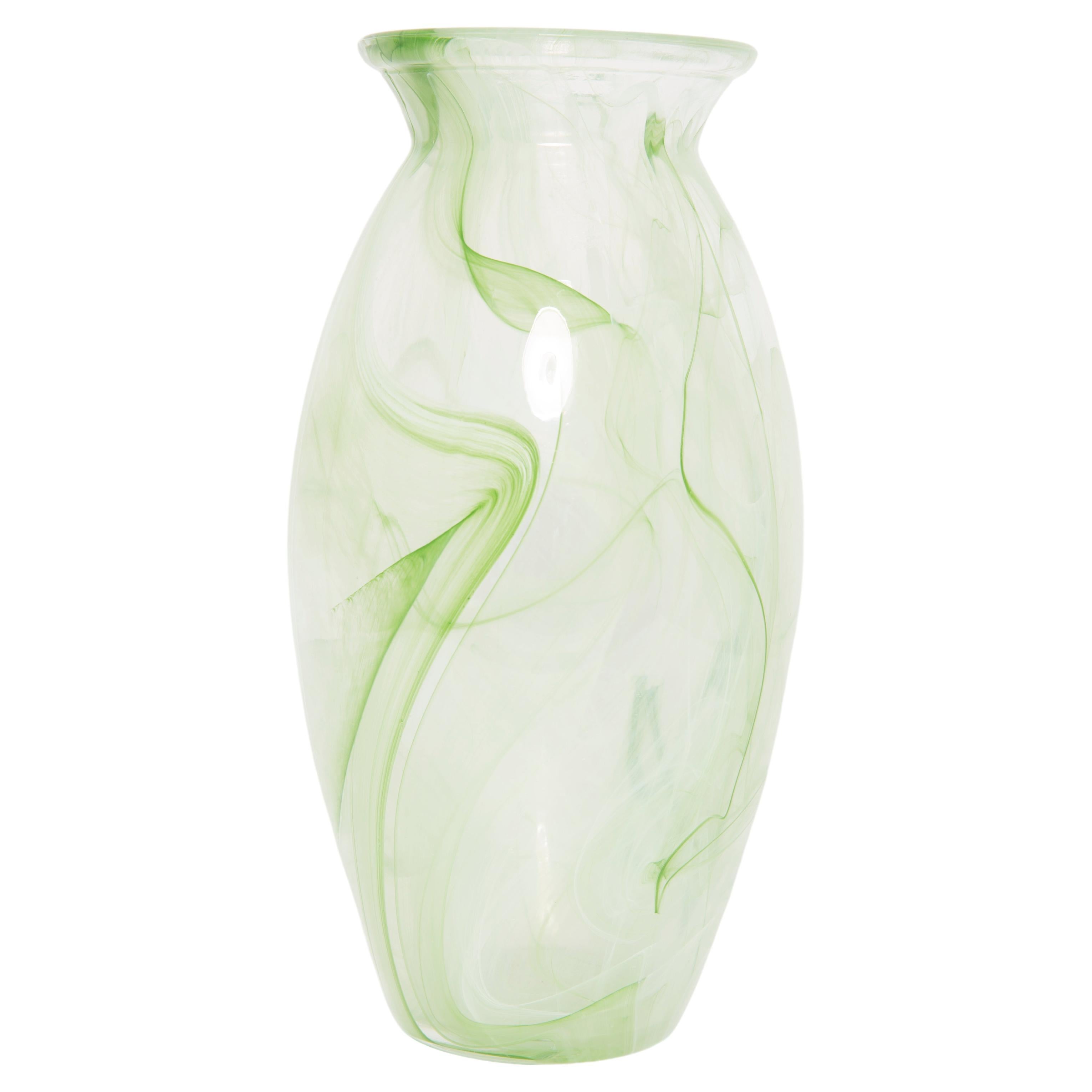 Mid Century Vintage Green and White Big Vase, Italy, 1960s For Sale