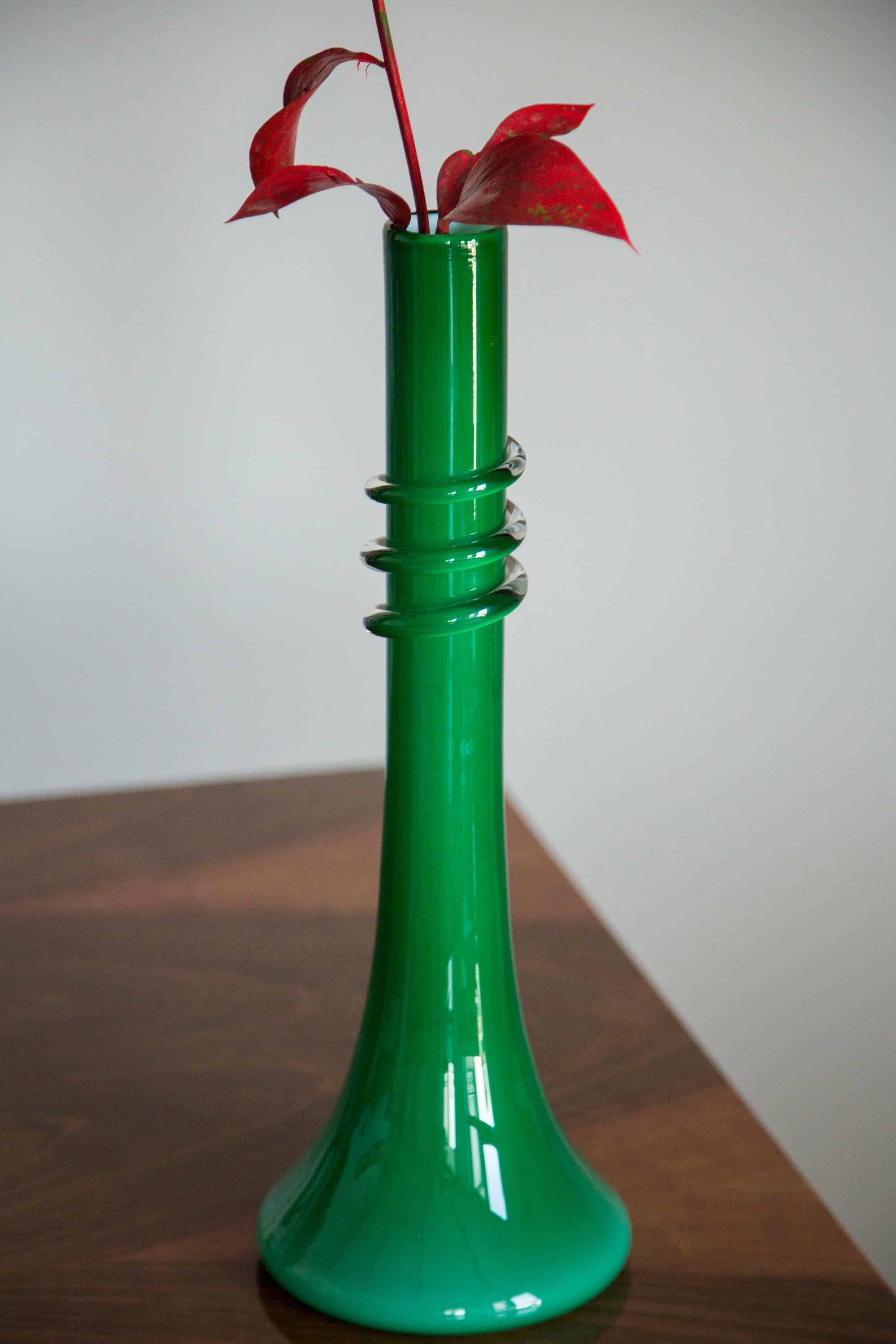 Polish Midcentury Vintage Green Artistic Decorative Vase, Europe, 1960s For Sale