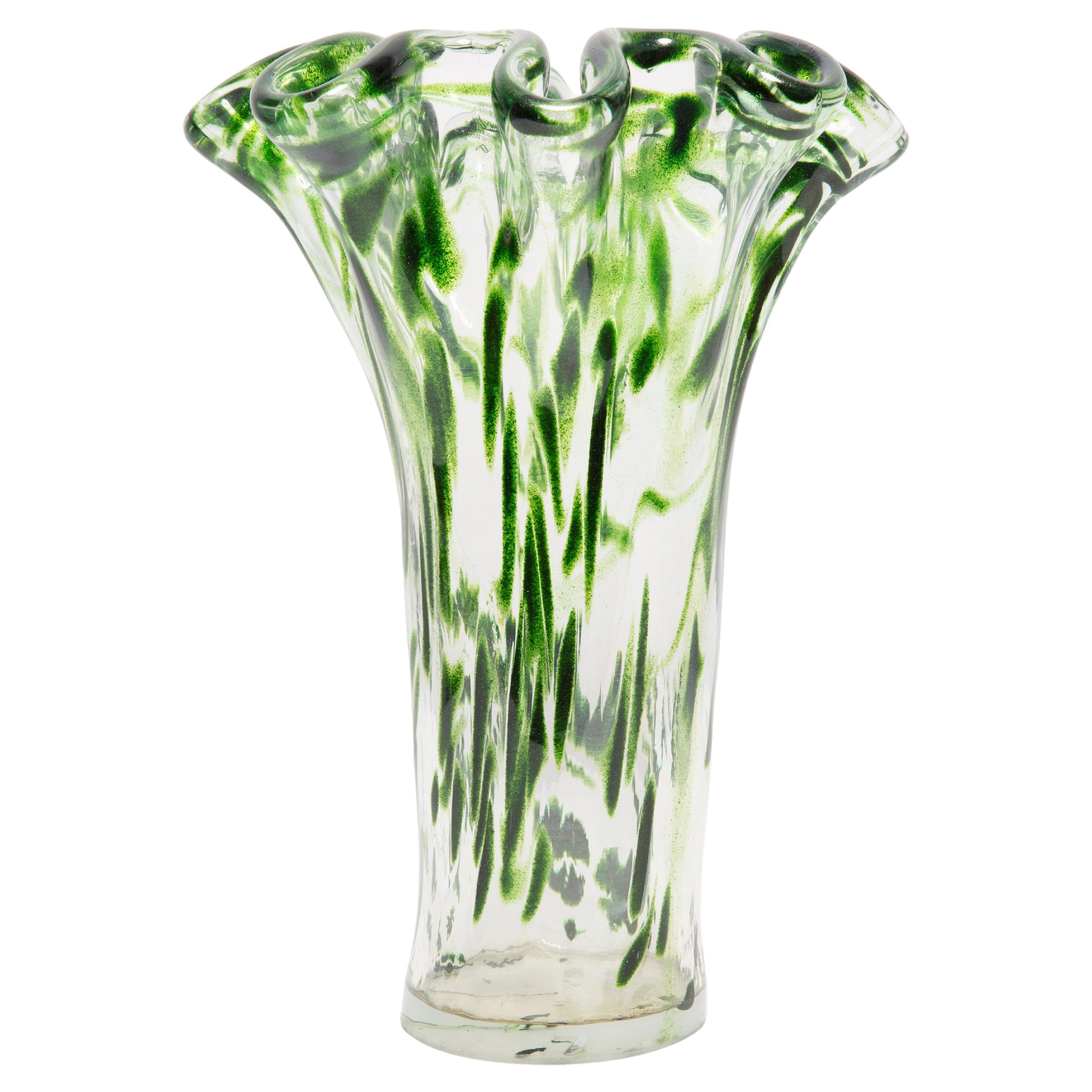 Grand vase en verre vert vintage du milieu du siècle, Italie, années