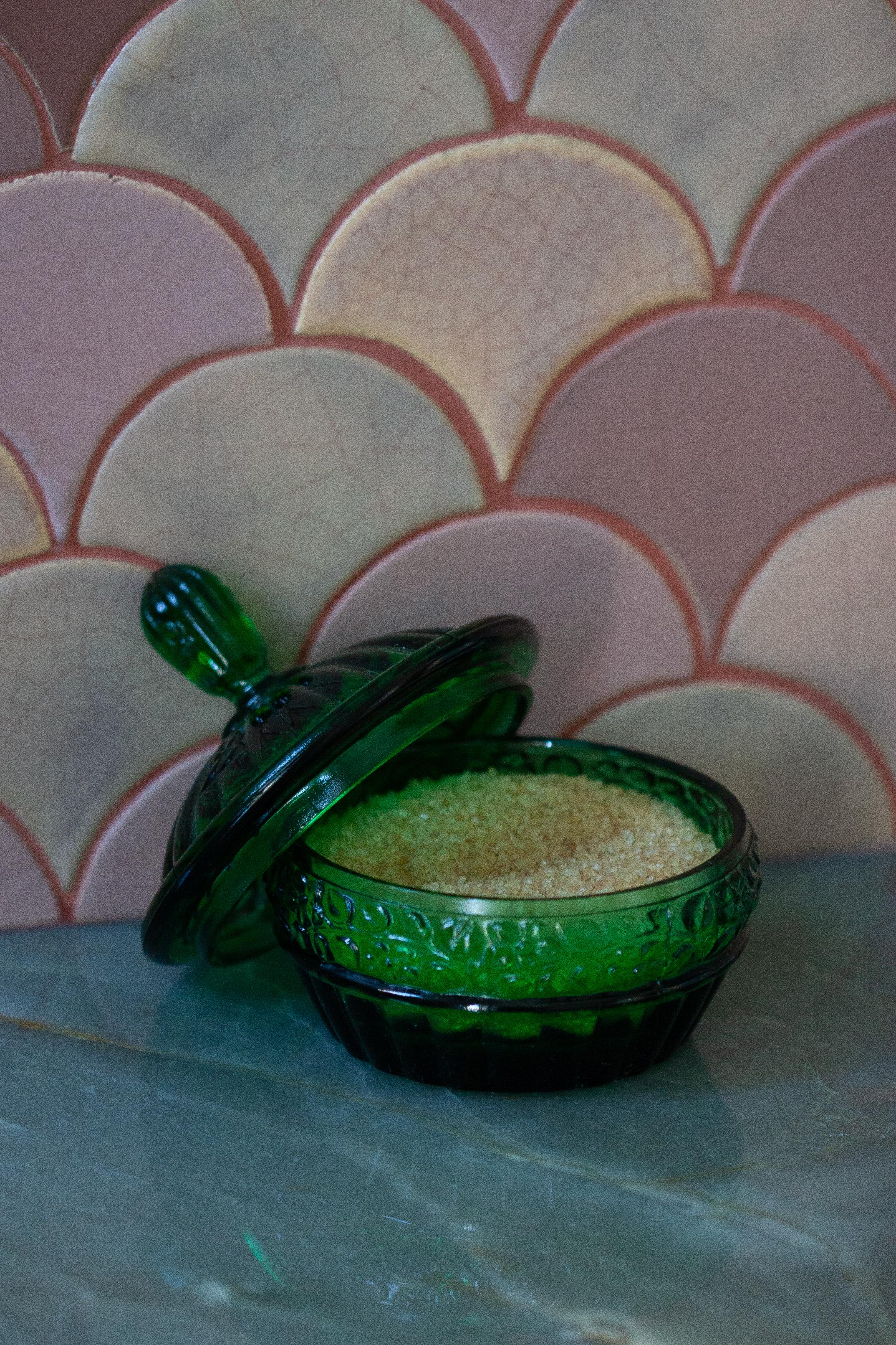 Mid-Century Modern Mid Century Vintage Green Crystal Glass Sugar Bowl, Italy, 1960s