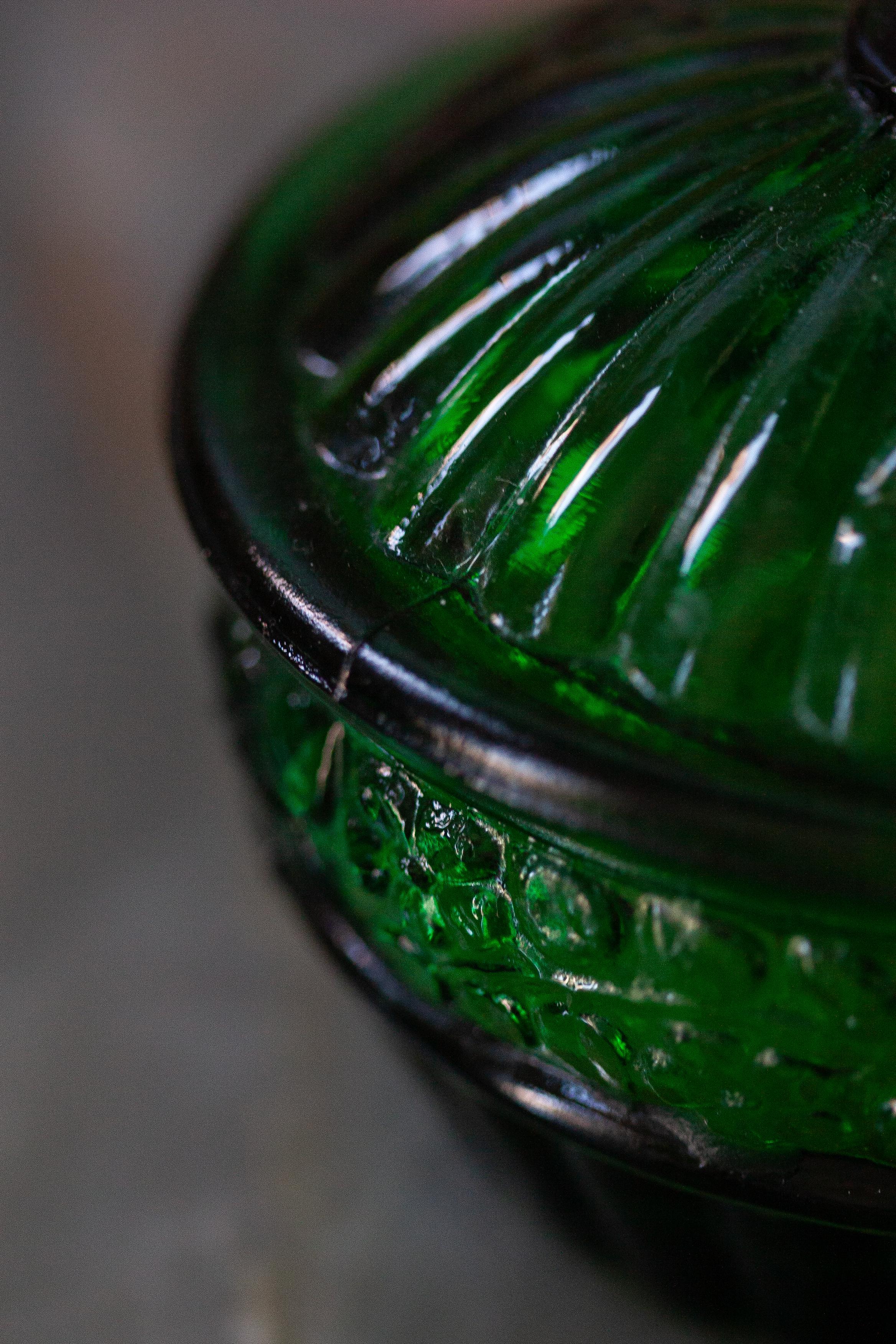 20th Century Mid Century Vintage Green Crystal Glass Sugar Bowl, Italy, 1960s