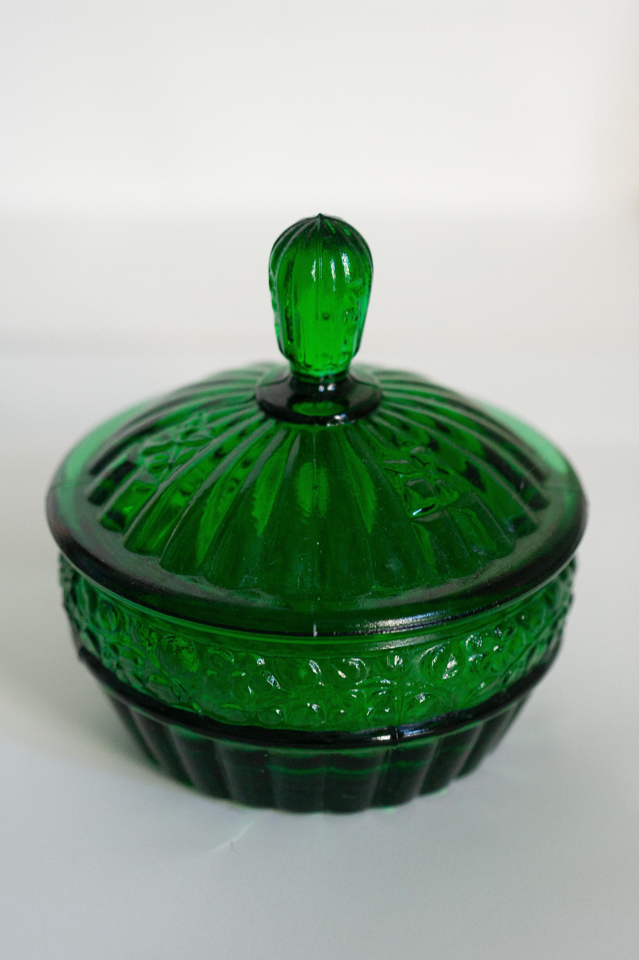 Mid Century Vintage Green Crystal Glass Sugar Bowl, Italy, 1960s 1