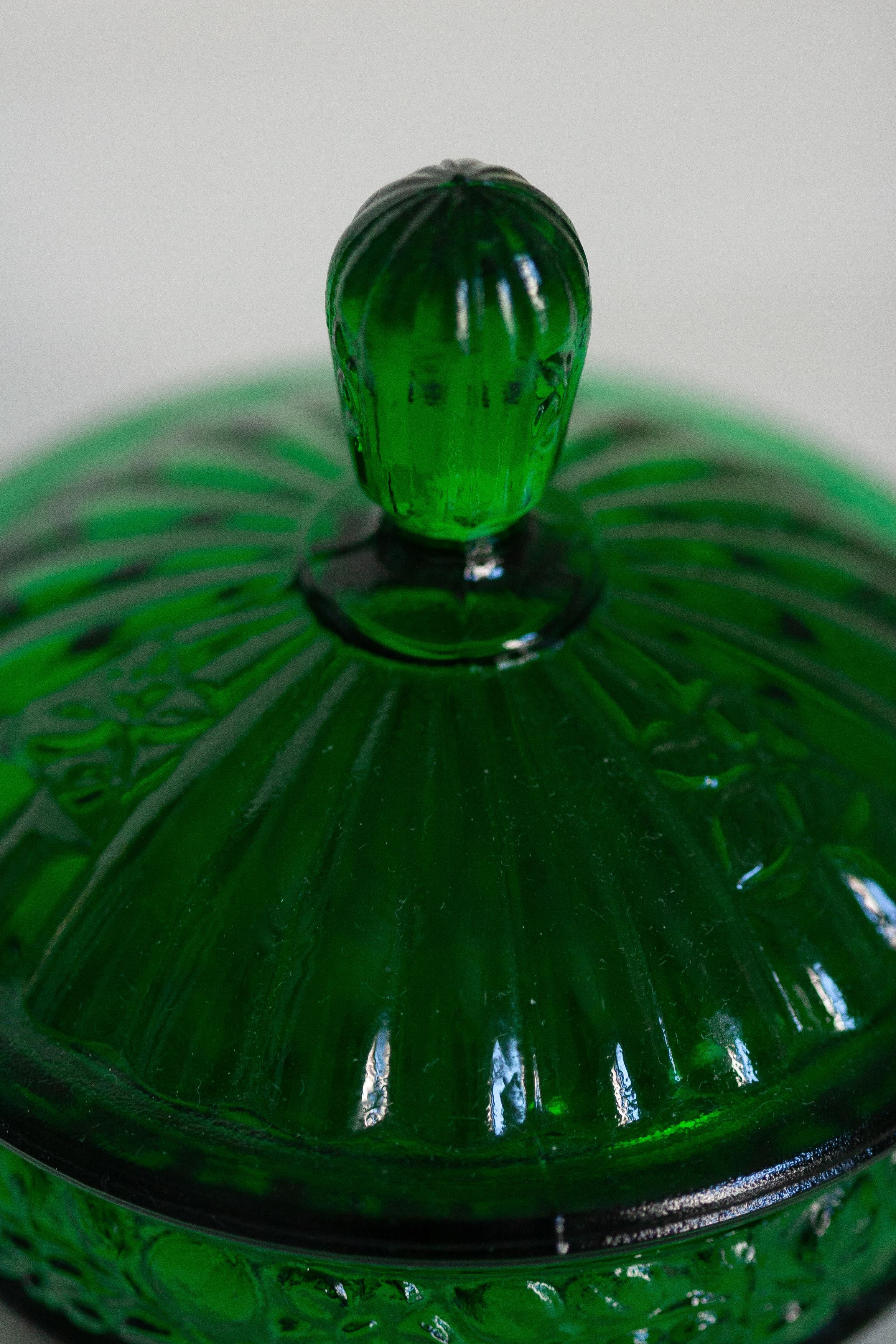Mid Century Vintage Green Crystal Glass Sugar Bowl, Italy, 1960s 2