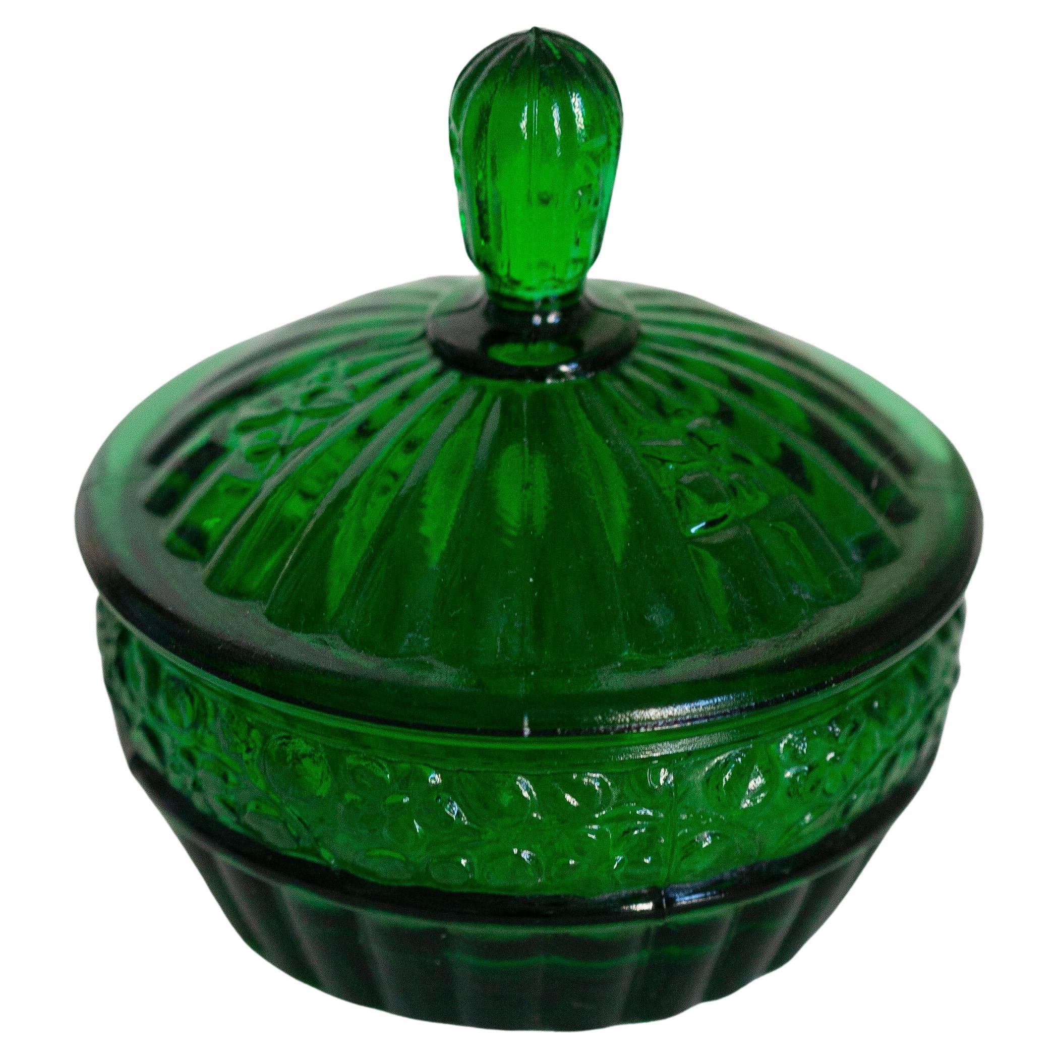 Mid Century Vintage Green Crystal Glass Sugar Bowl, Italy, 1960s