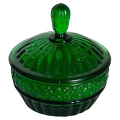 Mid Century Vintage Green Crystal Glass Sugar Bowl, Italy, 1960s