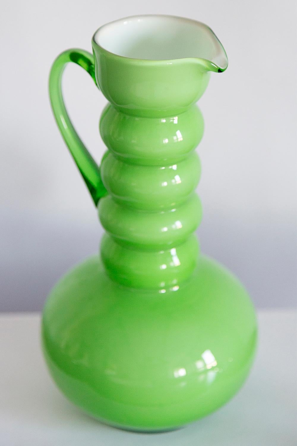 Mid Century Vintage Green Decorative Glass Vase Pot, Europe, 1960s For Sale 4