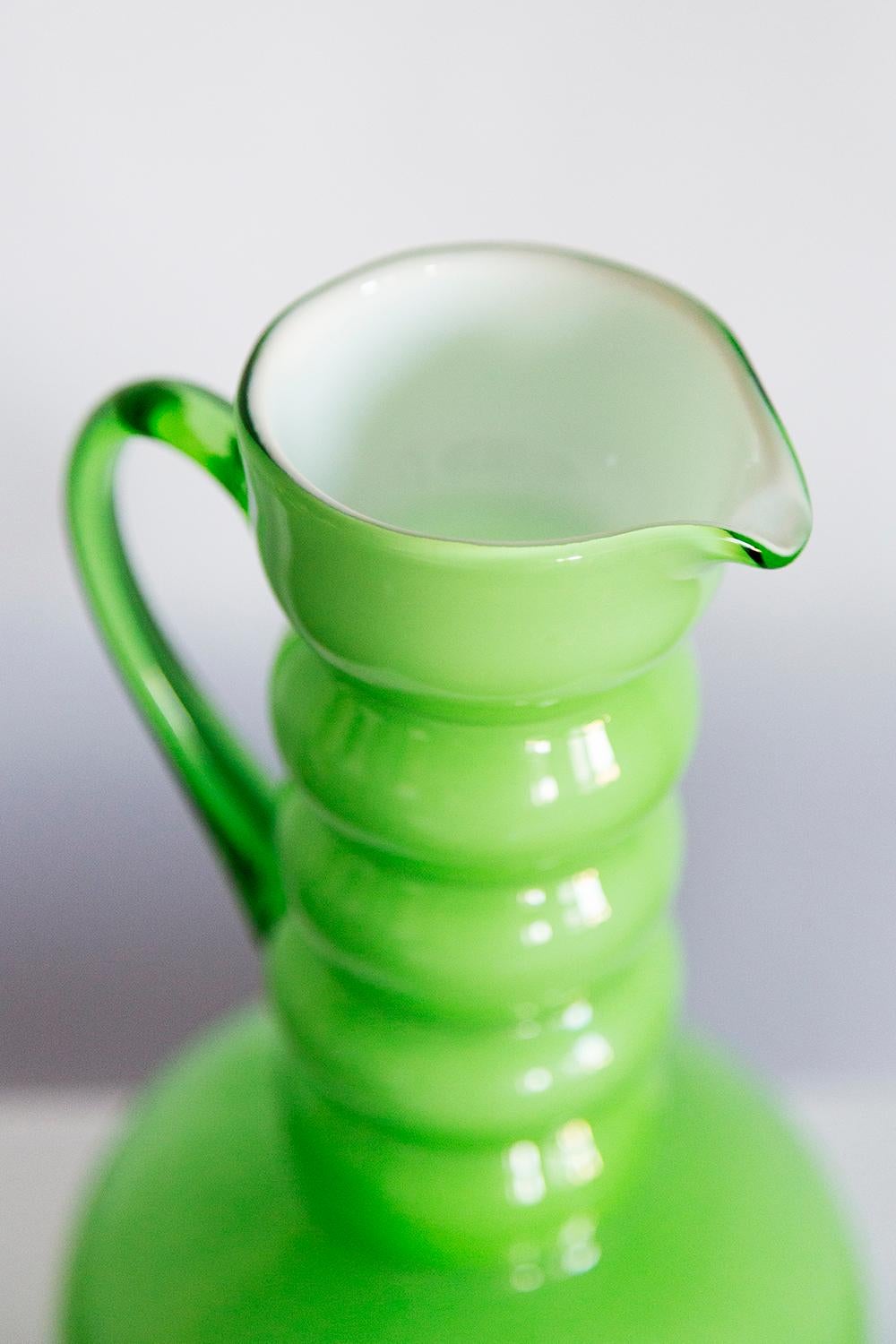 Mid Century Vintage Green Decorative Glass Vase Pot, Europe, 1960s For Sale 5