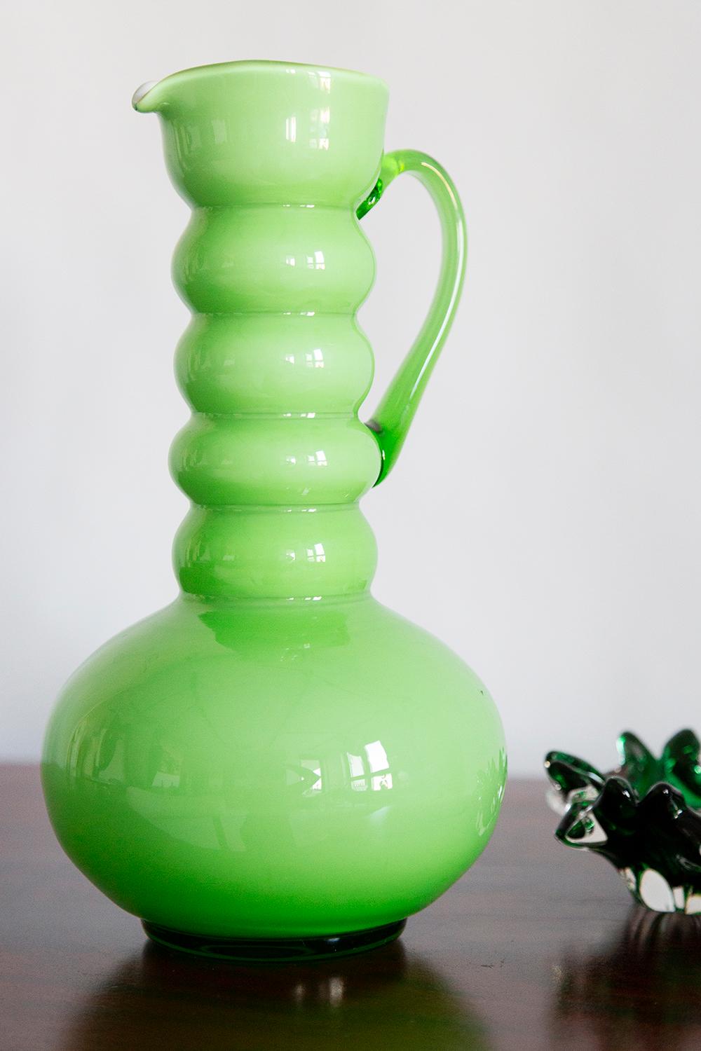 Mid Century Vintage Green Decorative Glass Vase Pot, Europe, 1960s In Good Condition For Sale In 05-080 Hornowek, PL