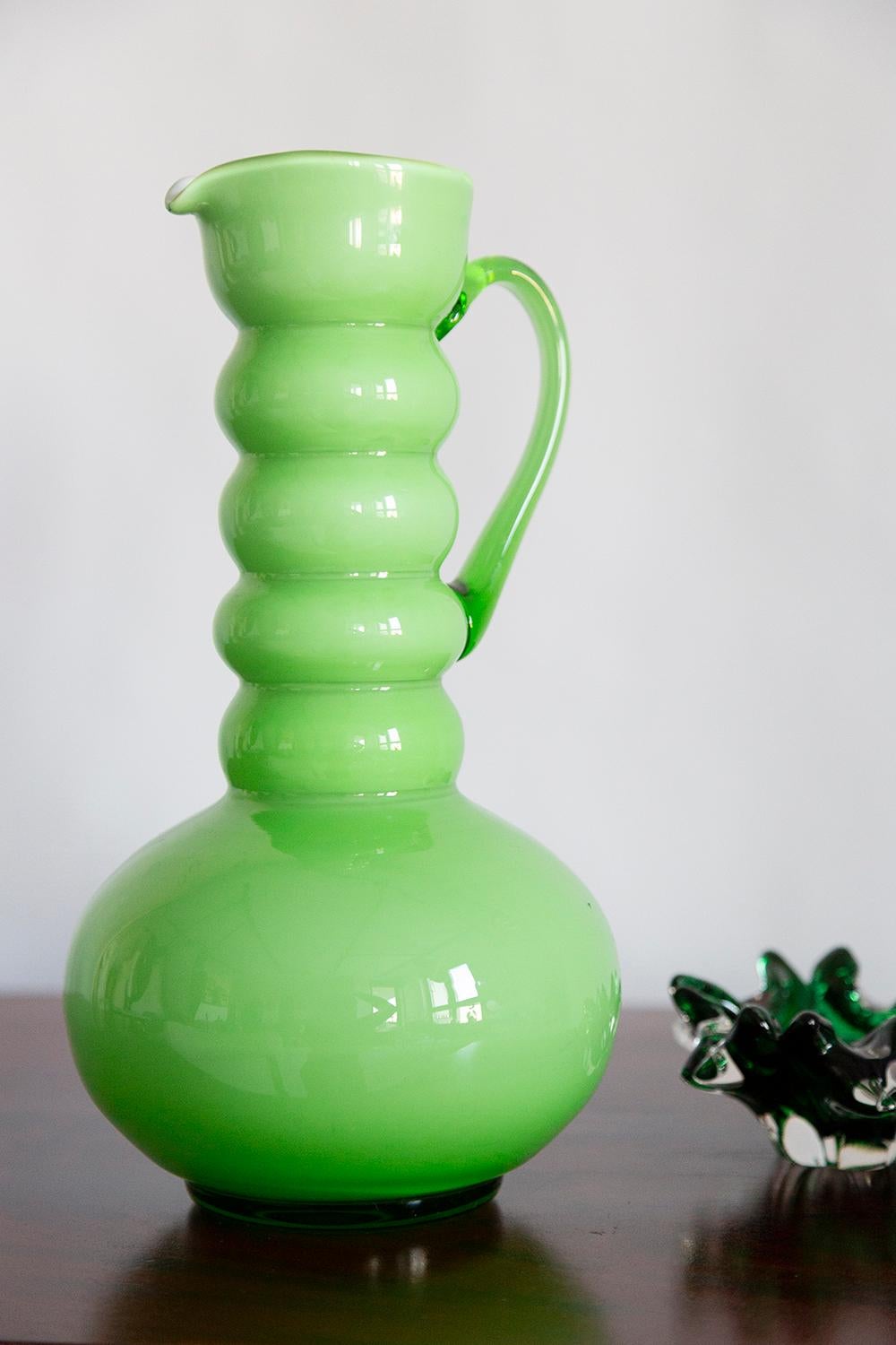 Mid Century Vintage Green Decorative Glass Vase Pot, Europe, 1960s For Sale 1