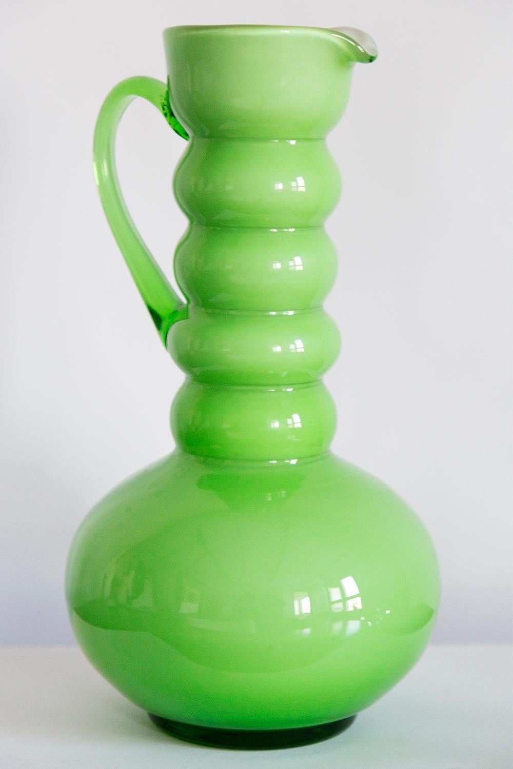 Mid Century Vintage Green Decorative Glass Vase Pot, Europe, 1960s For Sale 3