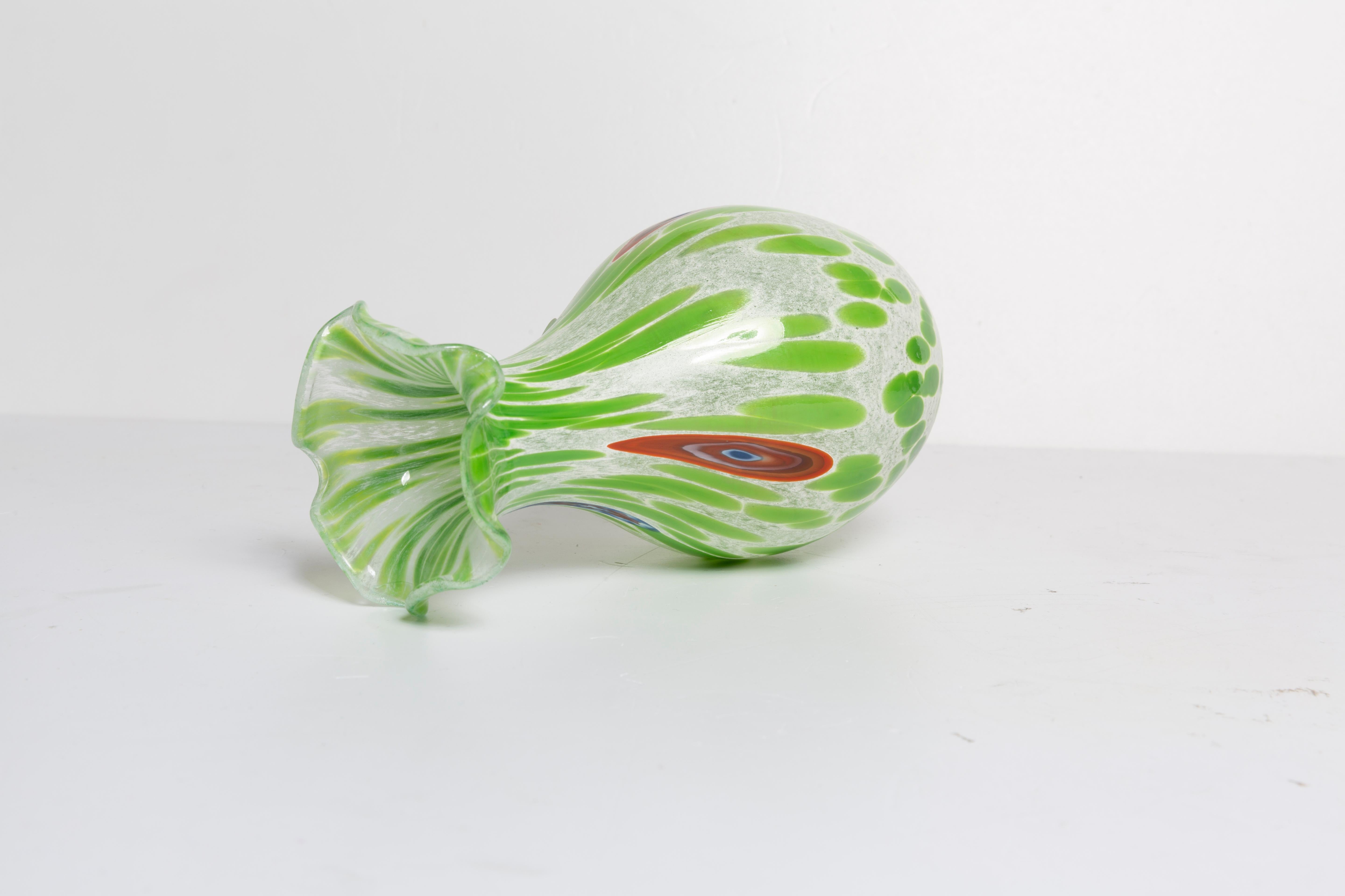 Mid Century Vintage Green Dots Small Murano Vase, Italy, 1960s For Sale 3