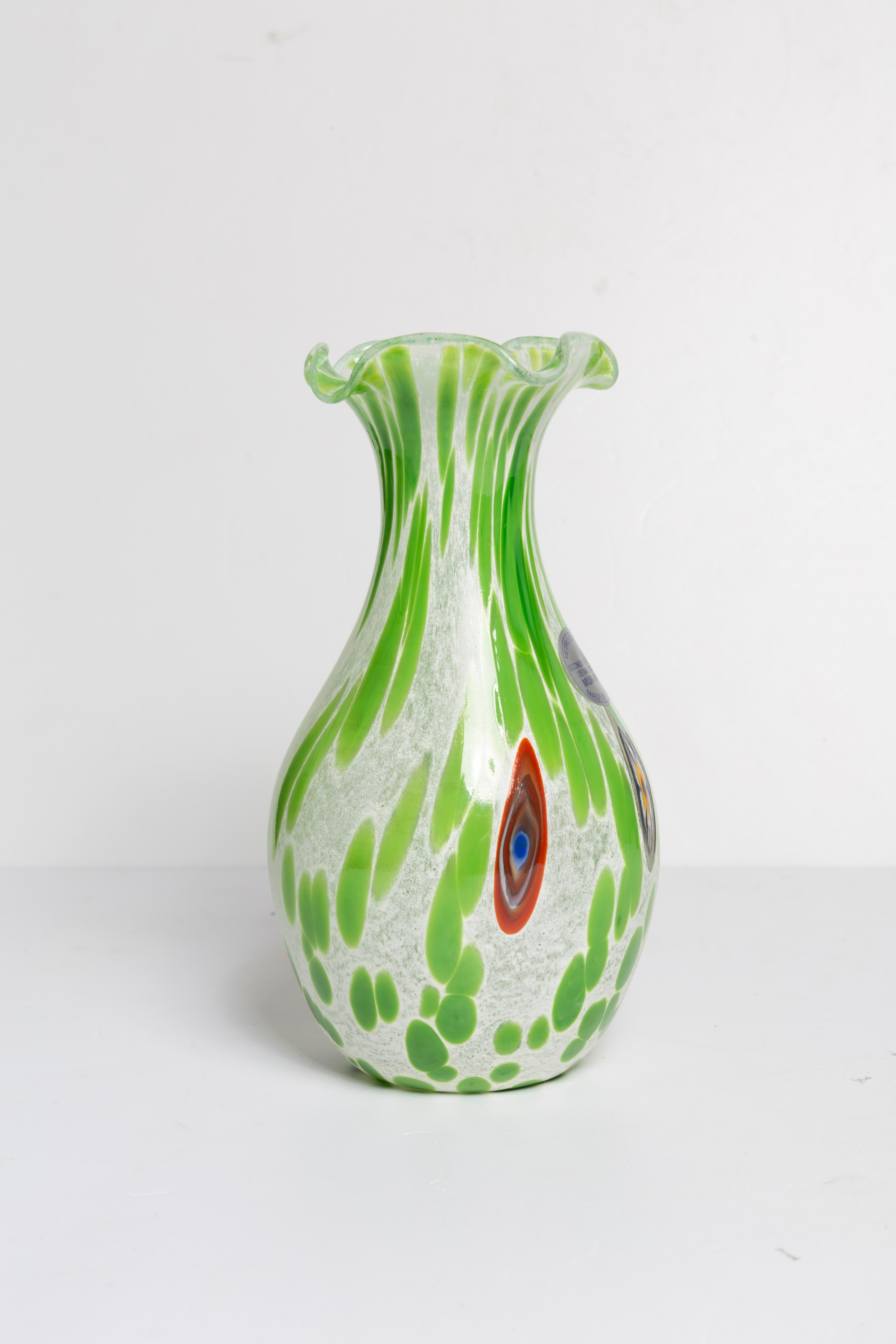Mid Century Vintage Green Dots Small Murano Vase, Italy, 1960s For Sale 2