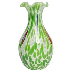 Mid Century Vintage Green Dots Small Murano Vase, Italy, 1960s