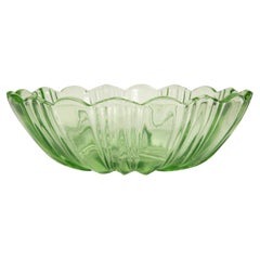 Mid Century Vintage Green Flower Decorative Glass Plate, Italy, 1960s