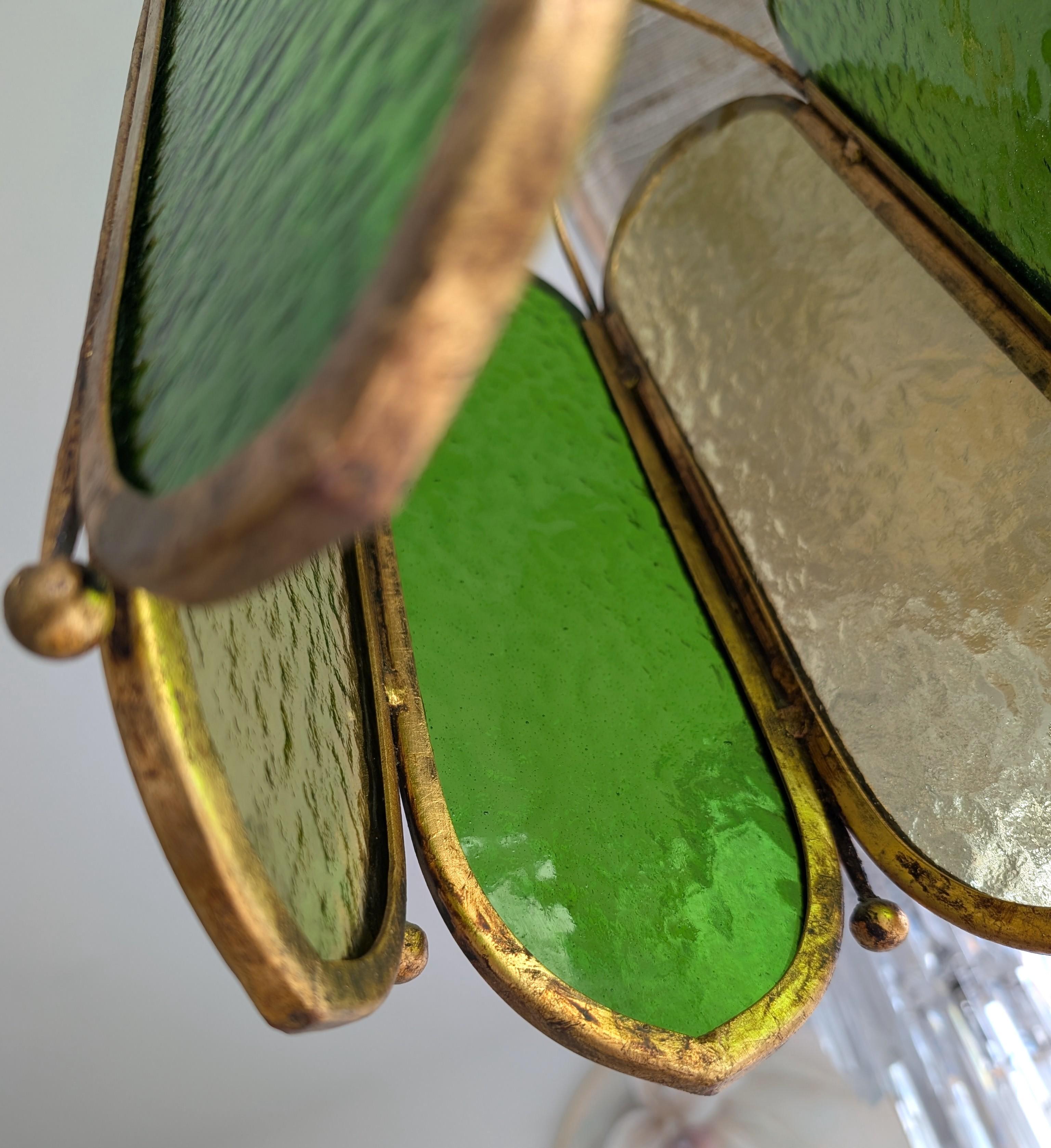 Mid century vintage green glass & gilt iron pendant light, USA 1960s For Sale 4