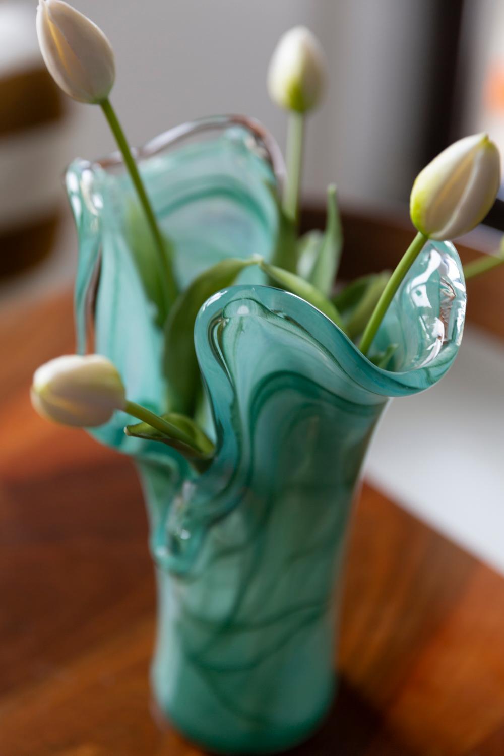 Italian Midcentury Vintage Green Murano Glass Vase, Italy, 2000s