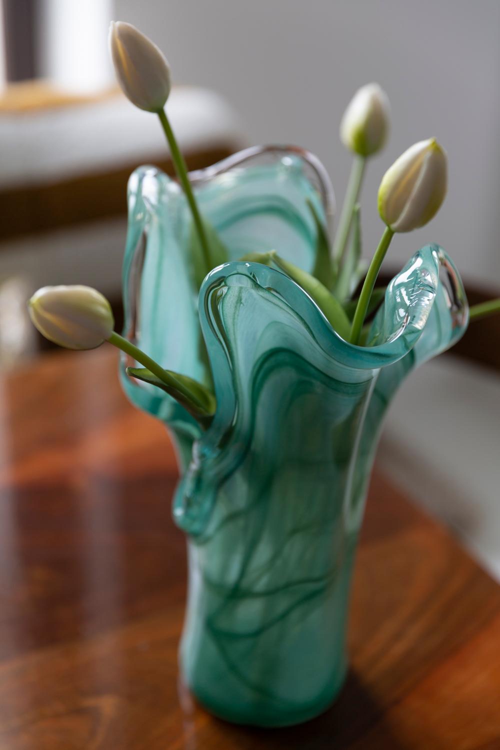Midcentury Vintage Green Murano Glass Vase, Italy, 2000s In Excellent Condition In 05-080 Hornowek, PL