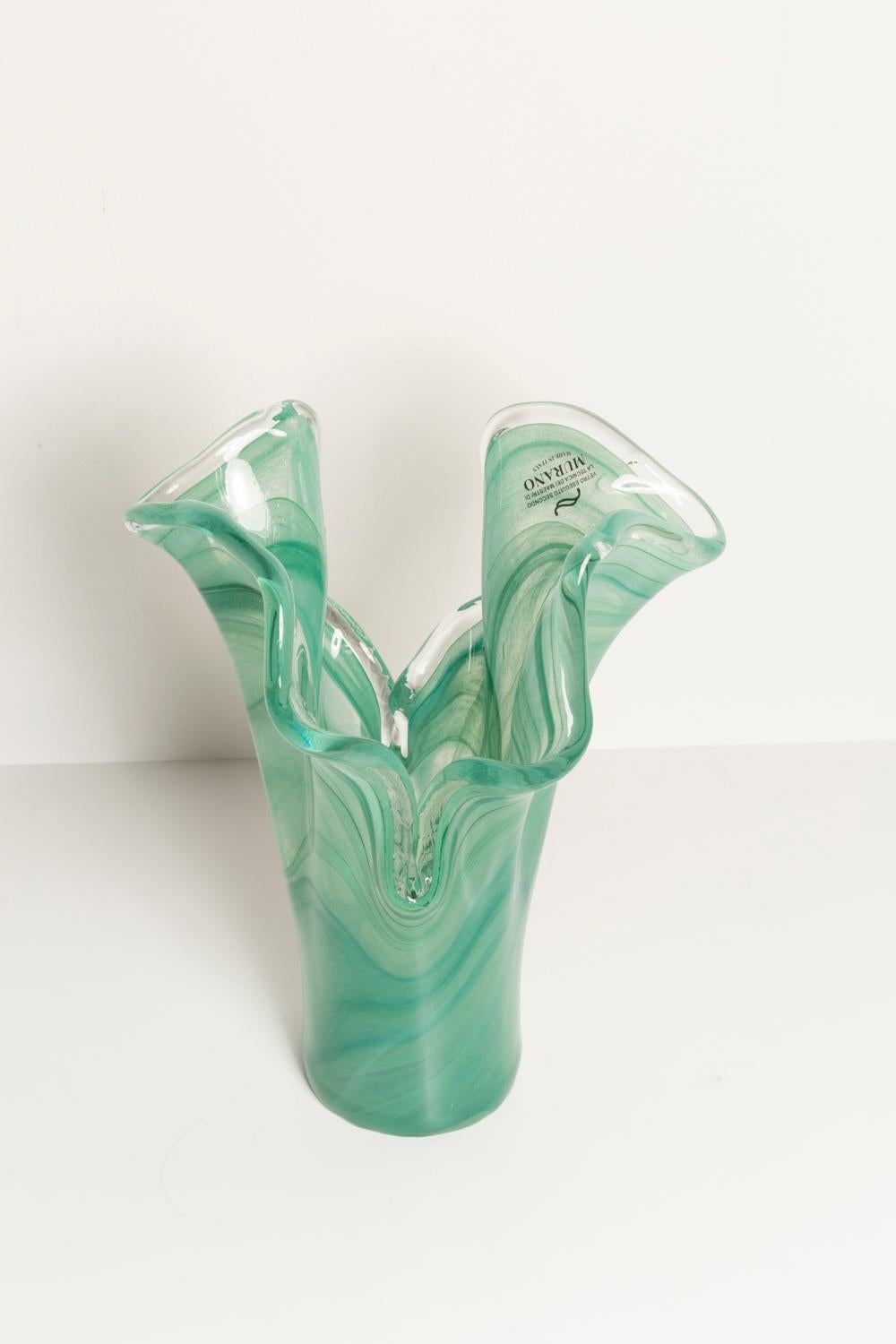 Midcentury Vintage Green Murano Glass Vase, Italy, 2000s 2