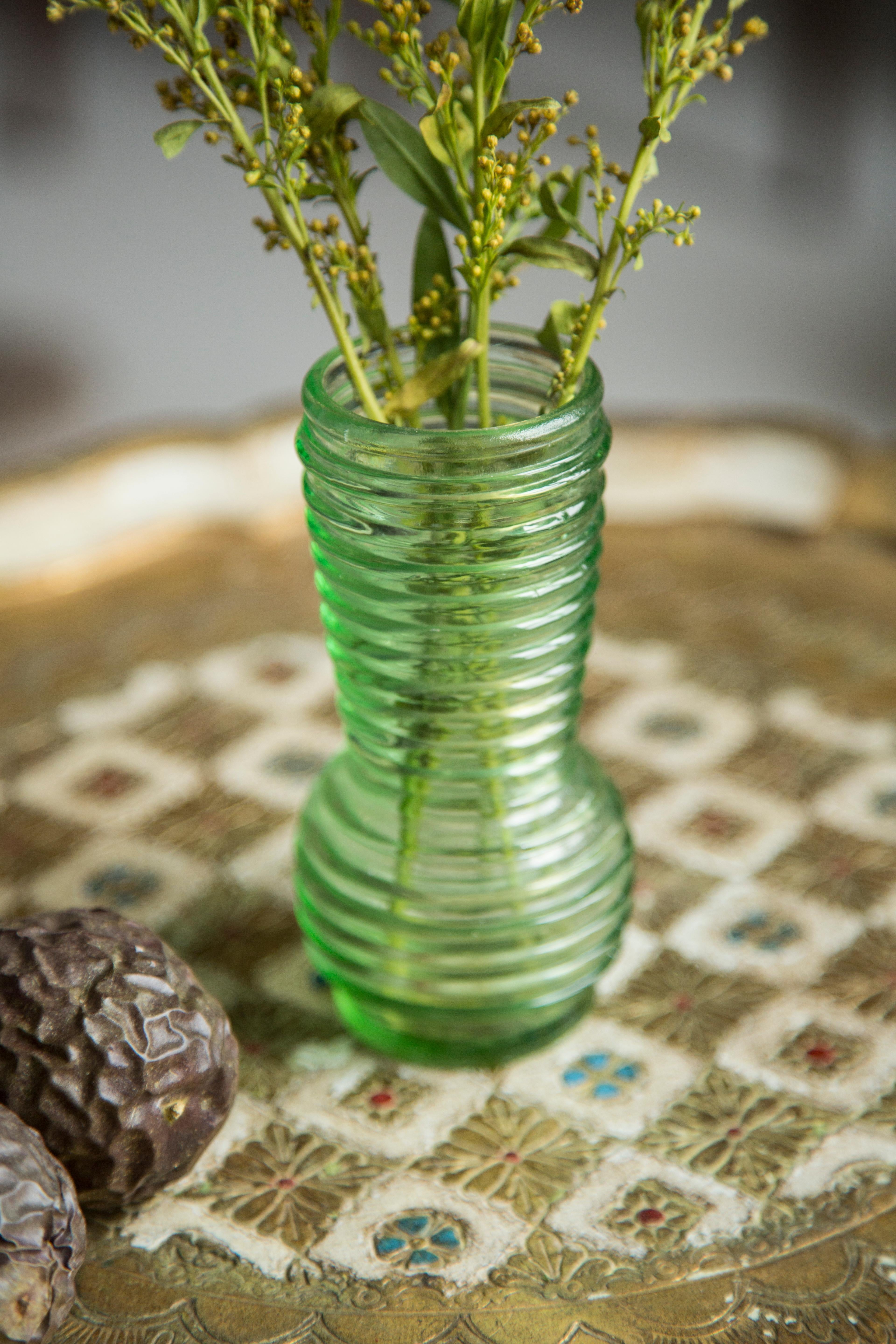 Polish Midcentury Vintage Green Small Geometric Vase, Europe, 1960s For Sale