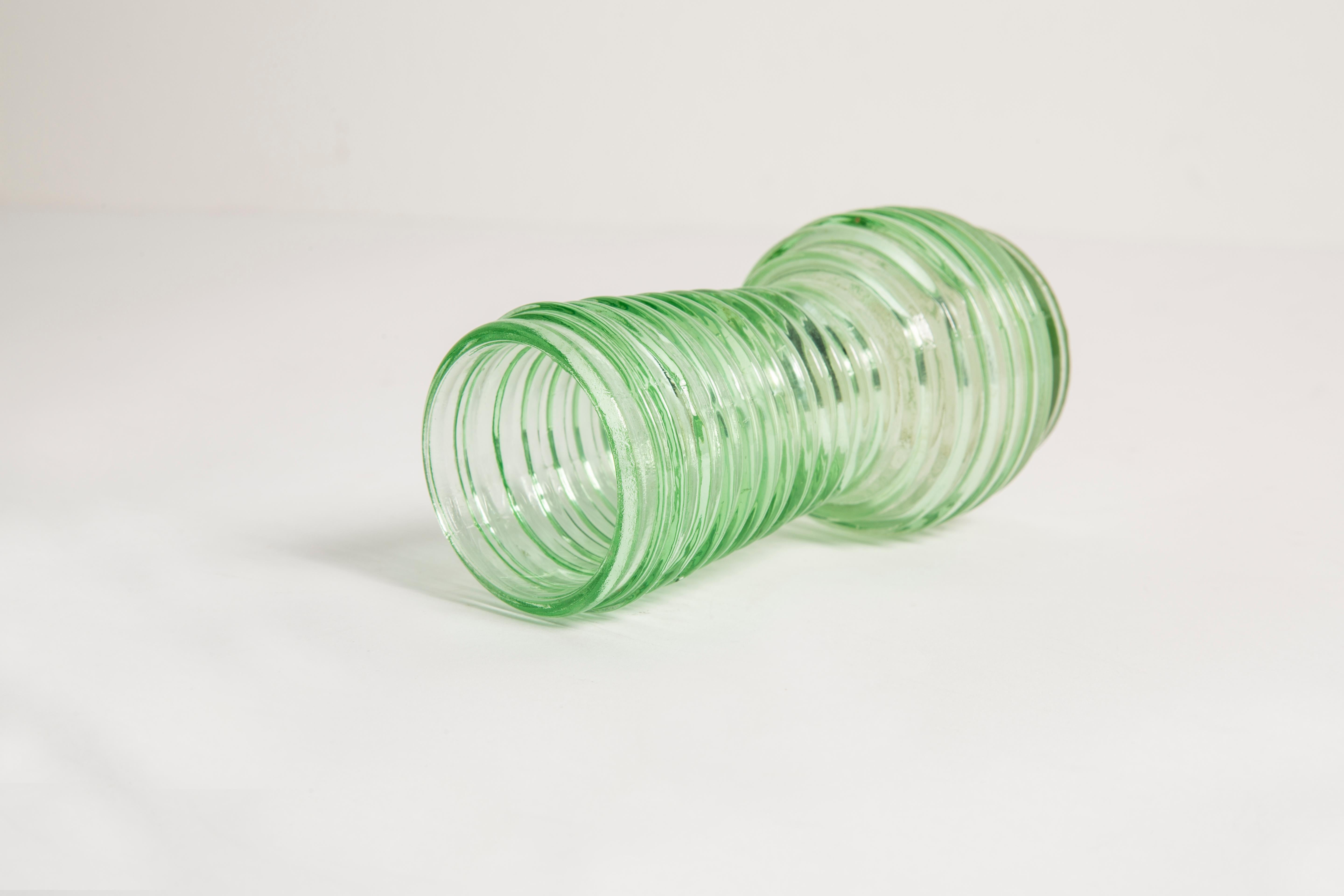 Glass Midcentury Vintage Green Small Geometric Vase, Europe, 1960s For Sale