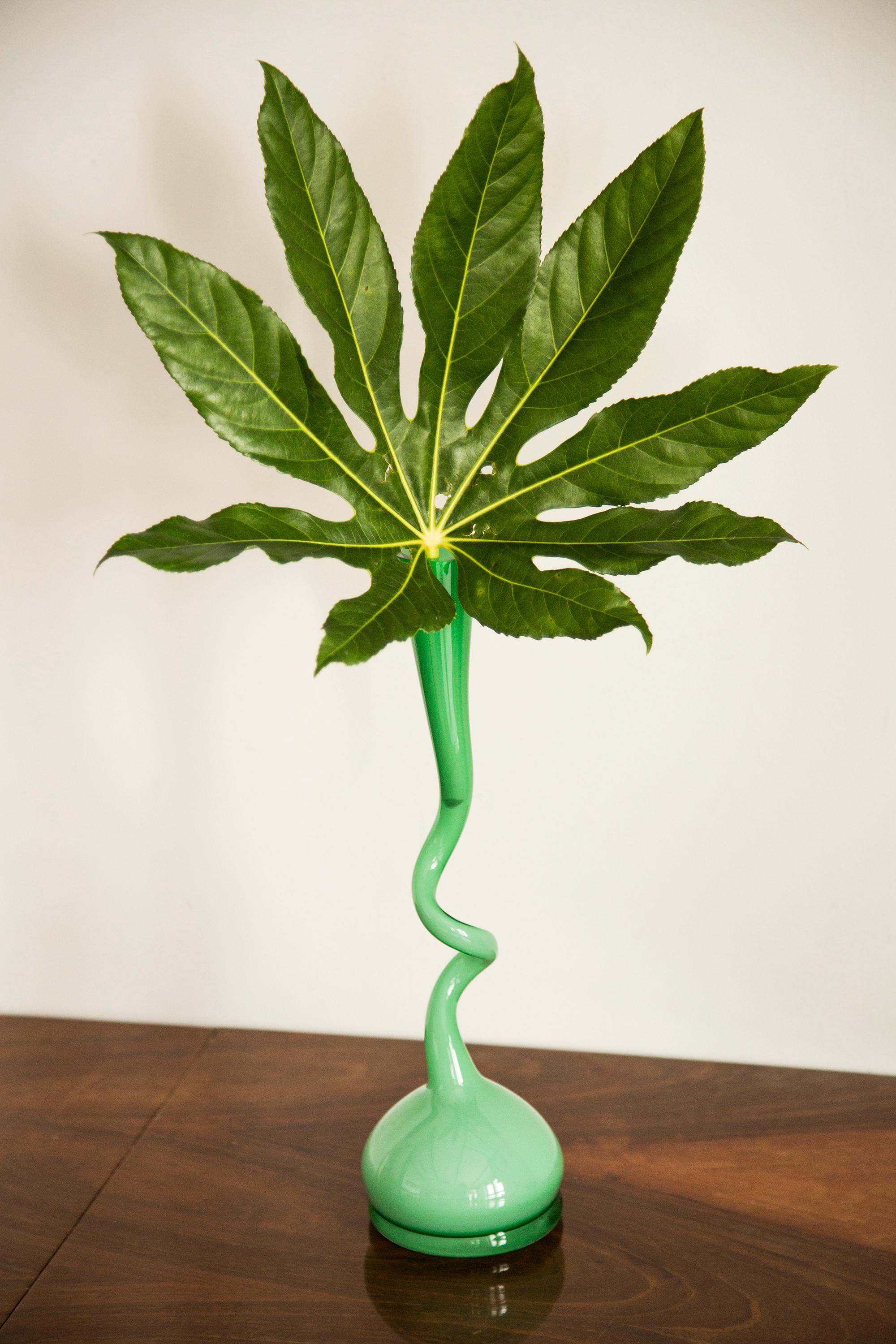 Mid-Century Modern Midcentury Vintage Green Swivel Curly Big Vase, Italy, 1960s