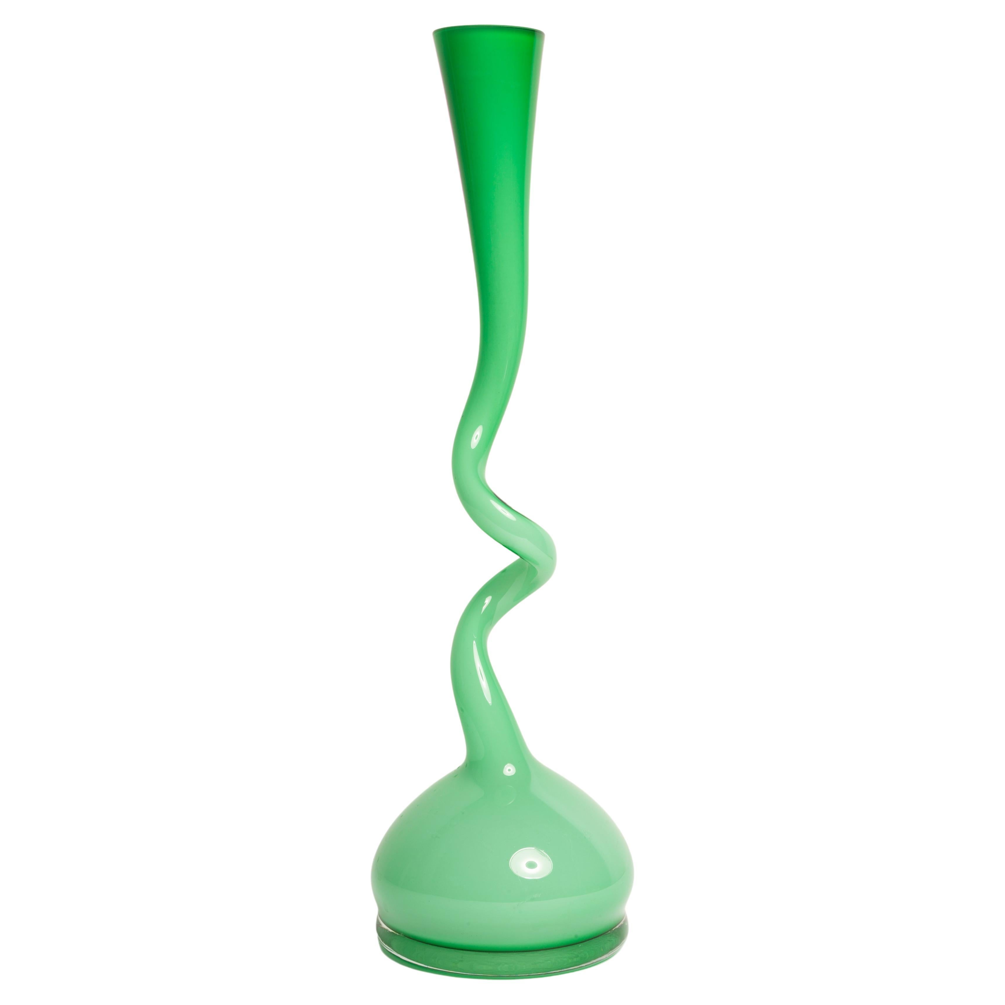 Midcentury Vintage Green Swivel Curly Big Vase, Italy, 1960s