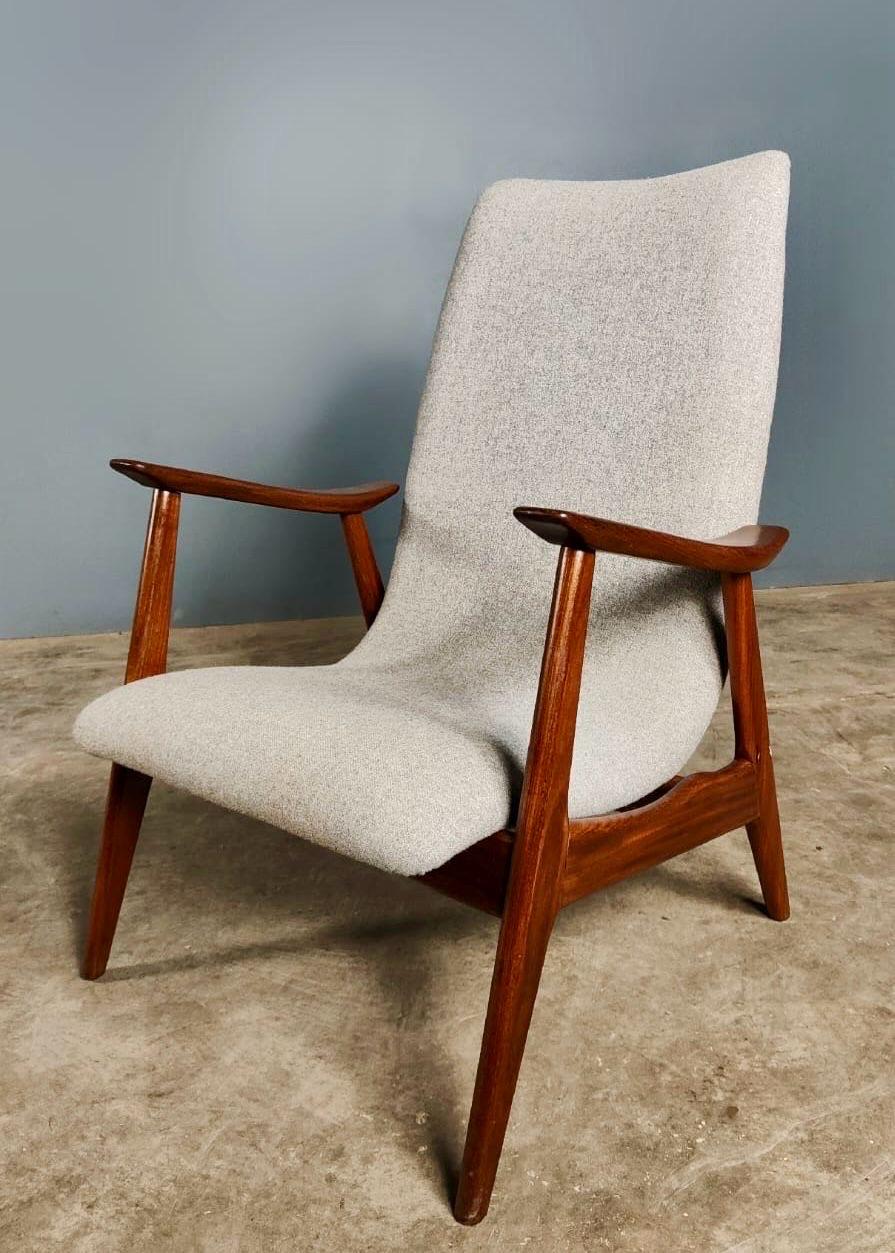Mid-Century Modern Mid Century Vintage Grey Wool Teak Louis Van Teeffelen WéBé Lounge Chair Retro