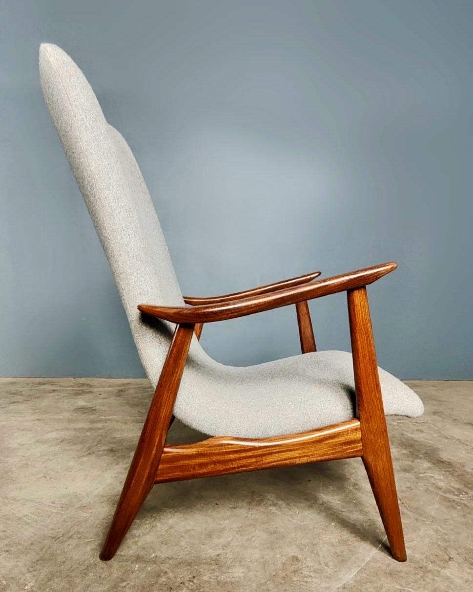 Dutch Mid Century Vintage Grey Wool Teak Louis Van Teeffelen WéBé Lounge Chair Retro