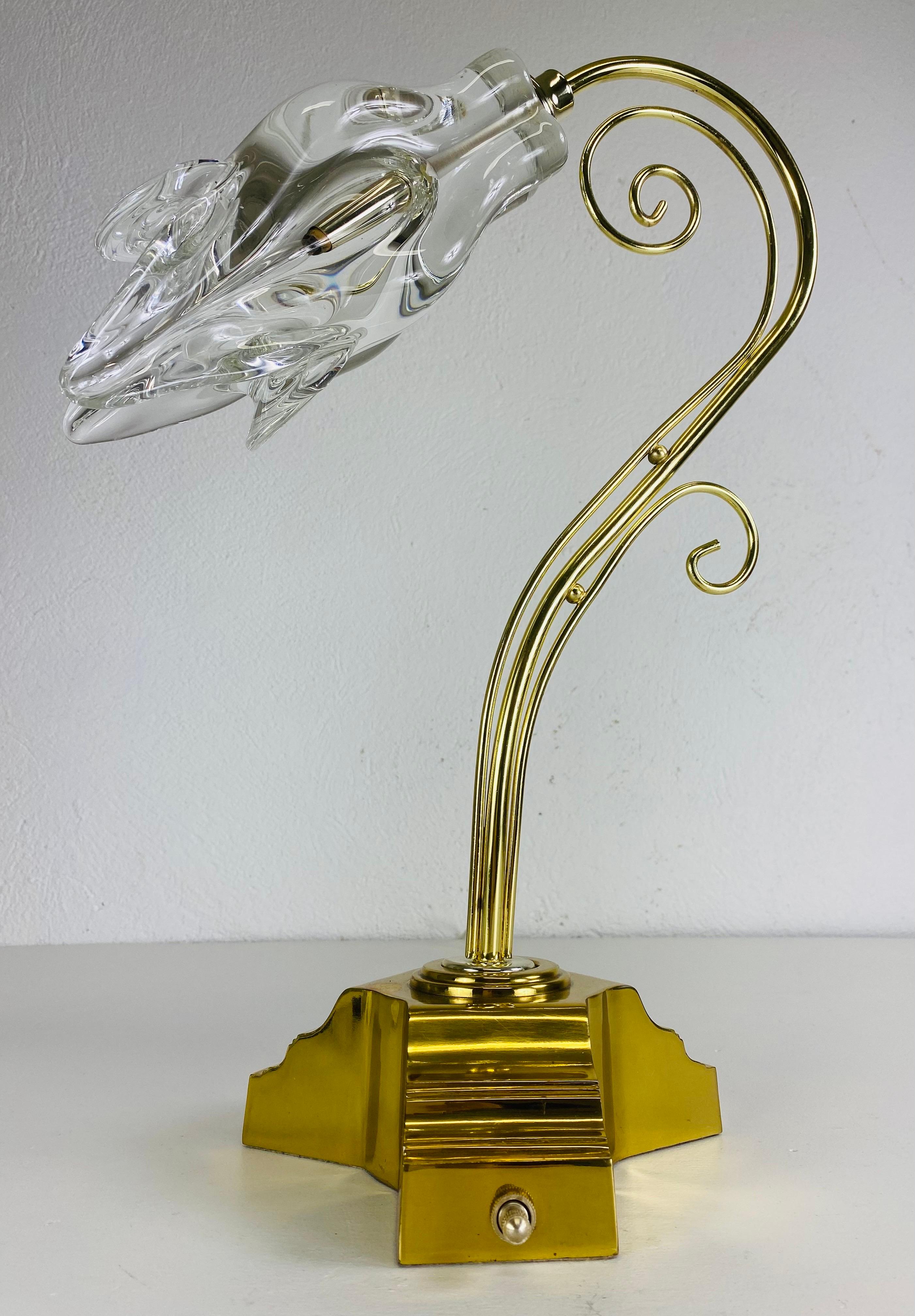 Mid century vintage mundgeblasenen italienischen Murano klar Glas Calla Lilie Lampe im Angebot 2